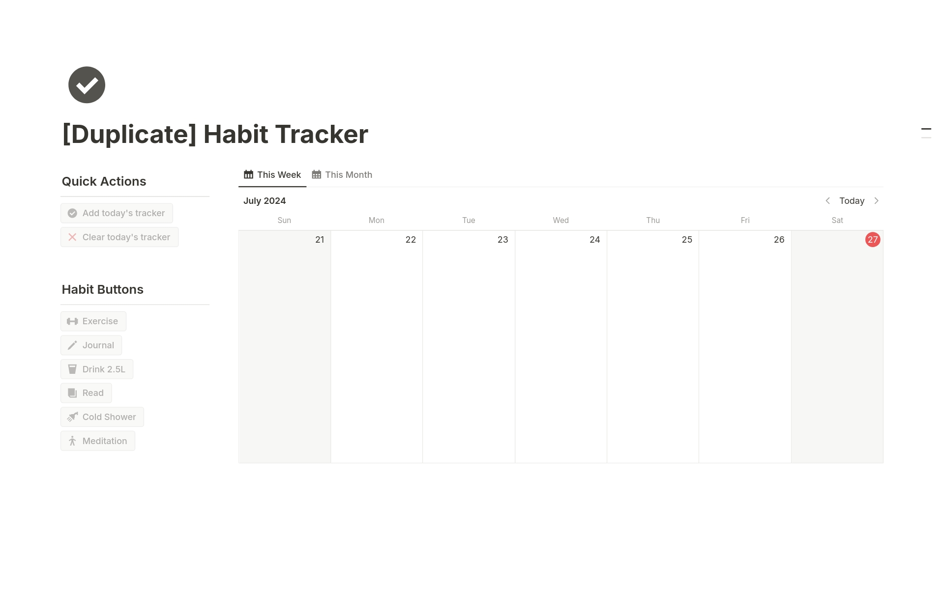 Uma prévia do modelo para Habit Tracker
