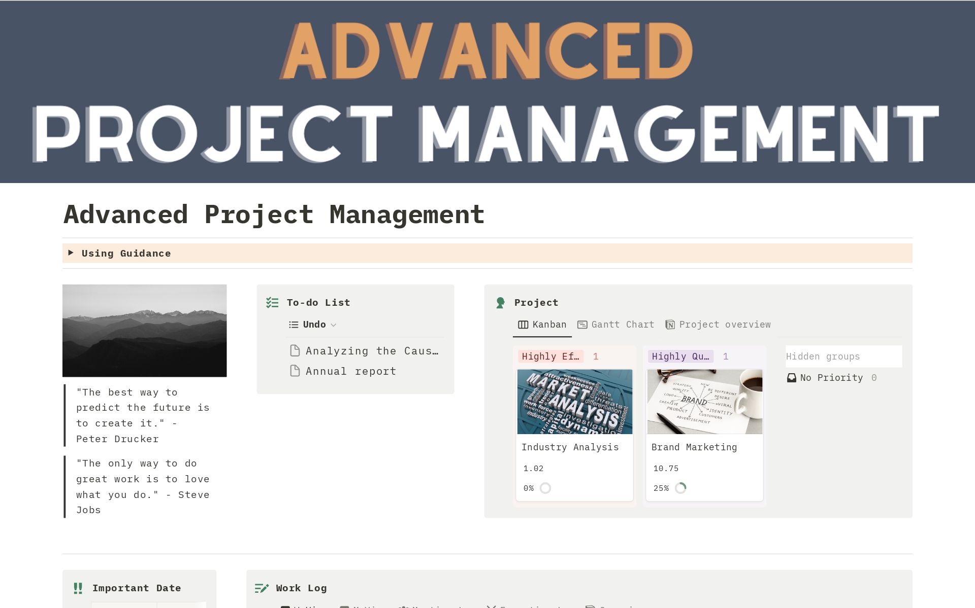 Vista previa de una plantilla para Advanced Project Management