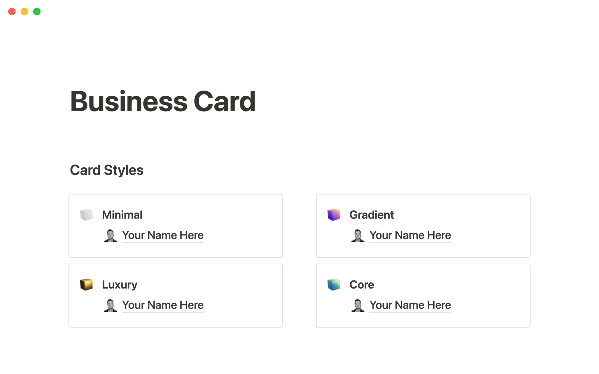 Mallin esikatselu nimelle Business card
