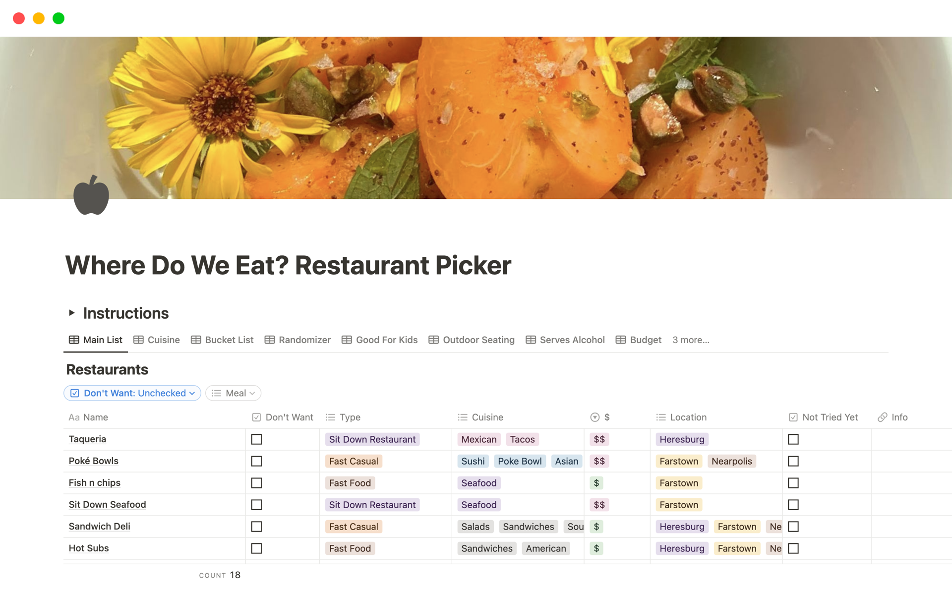 Keep track of your favorite places to eat, and easily decide where to go. 