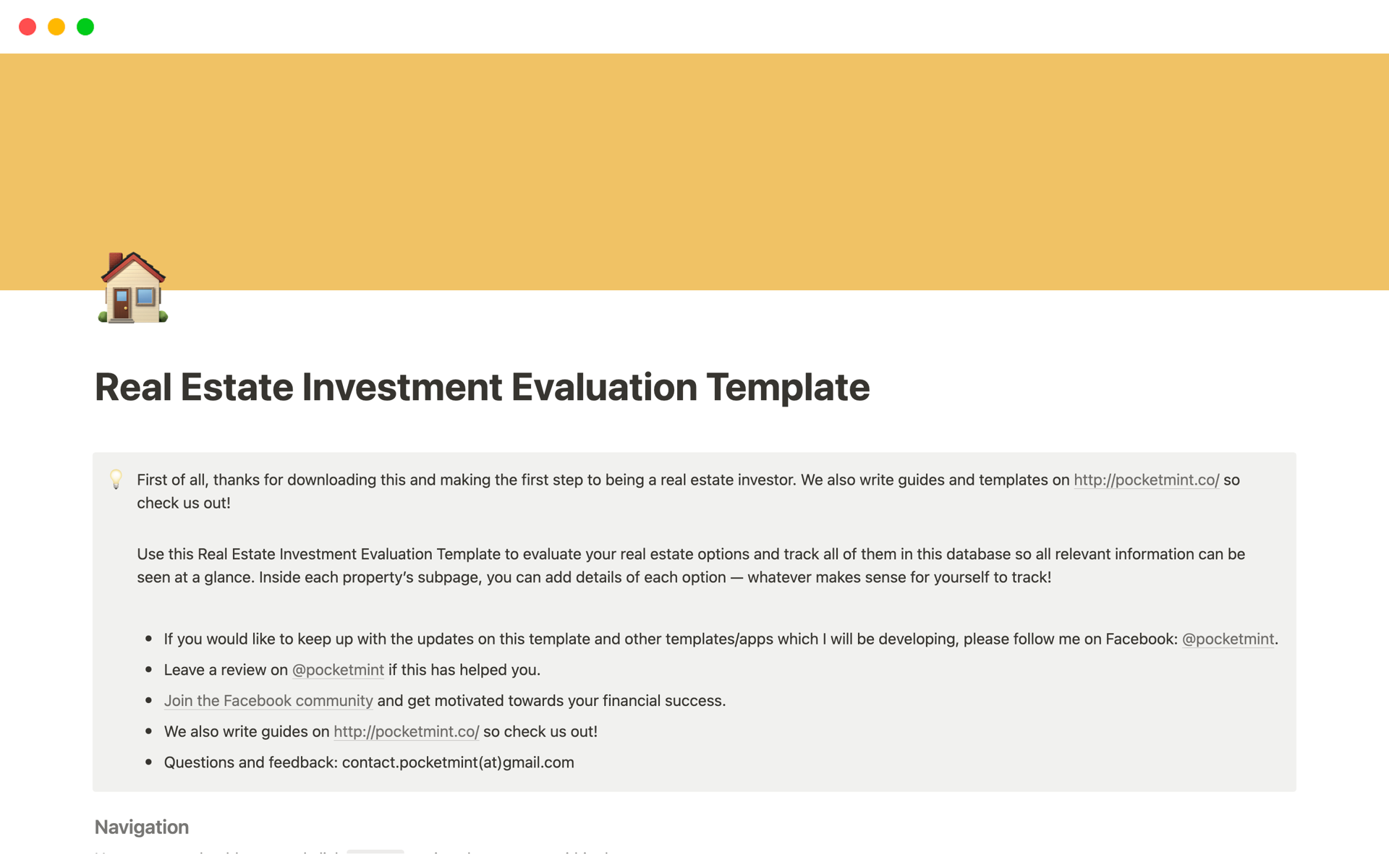 En förhandsgranskning av mallen för Real Estate Investment Evaluation Template