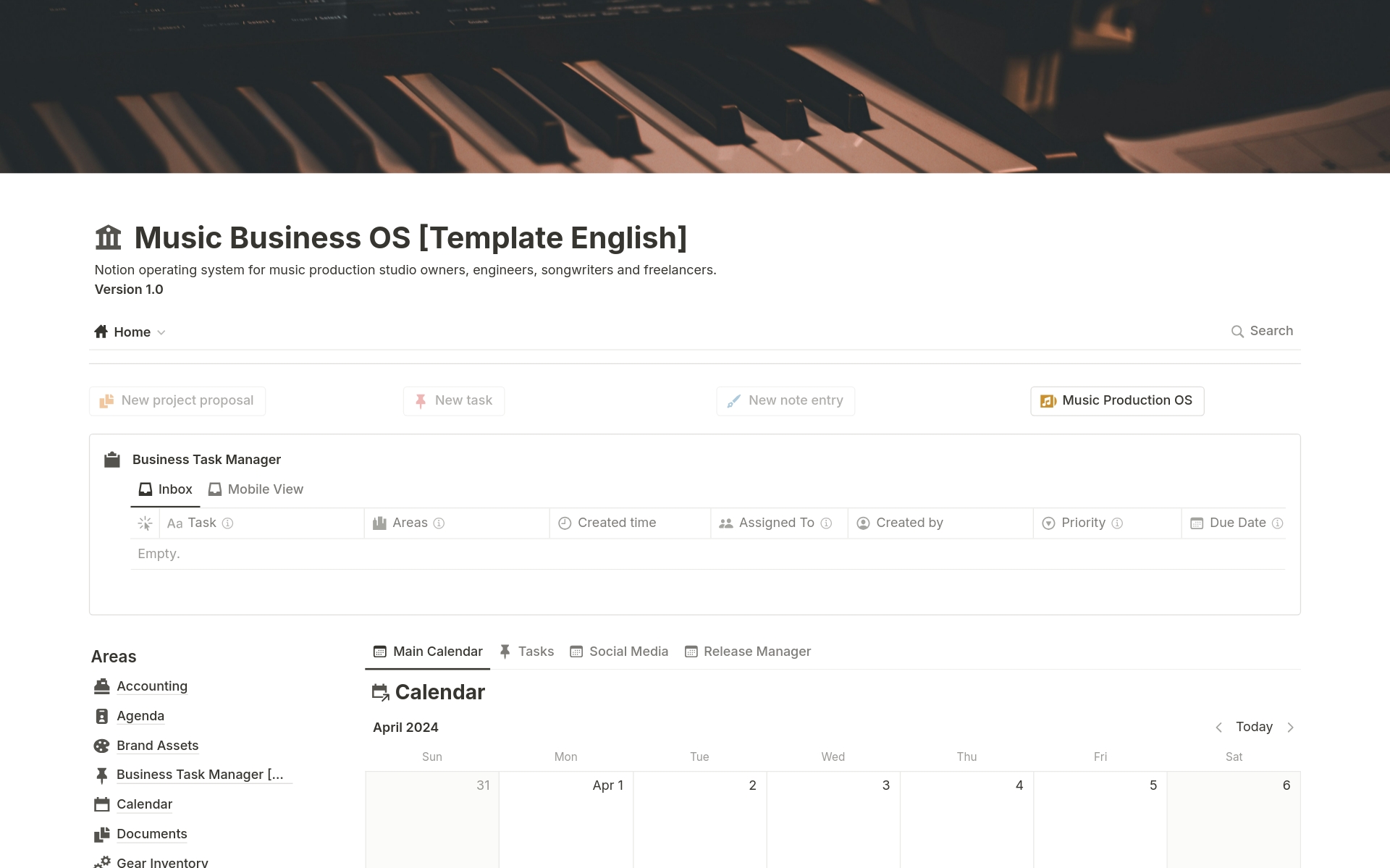 Eine Vorlagenvorschau für Music Business OS | The Gemz Studios