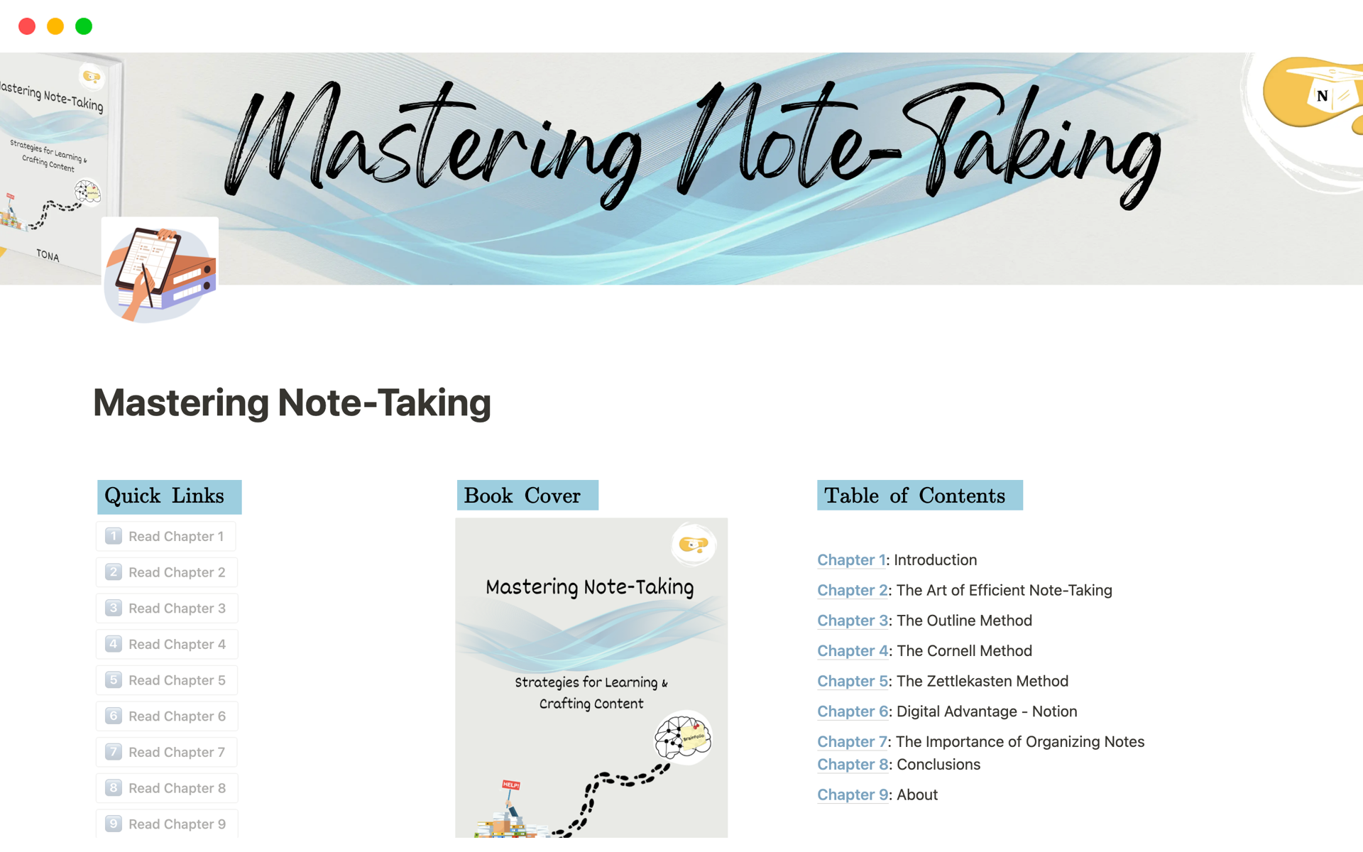 A template preview for Mastering Note-Taking