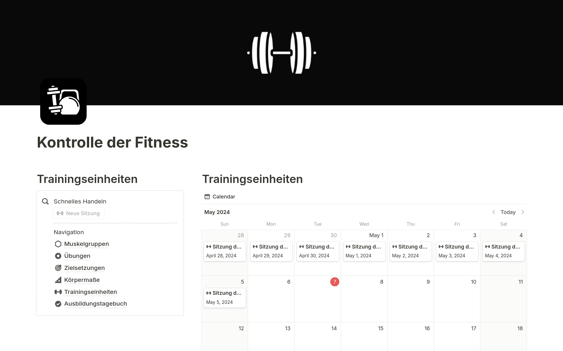 A template preview for Kontrolle der Fitness