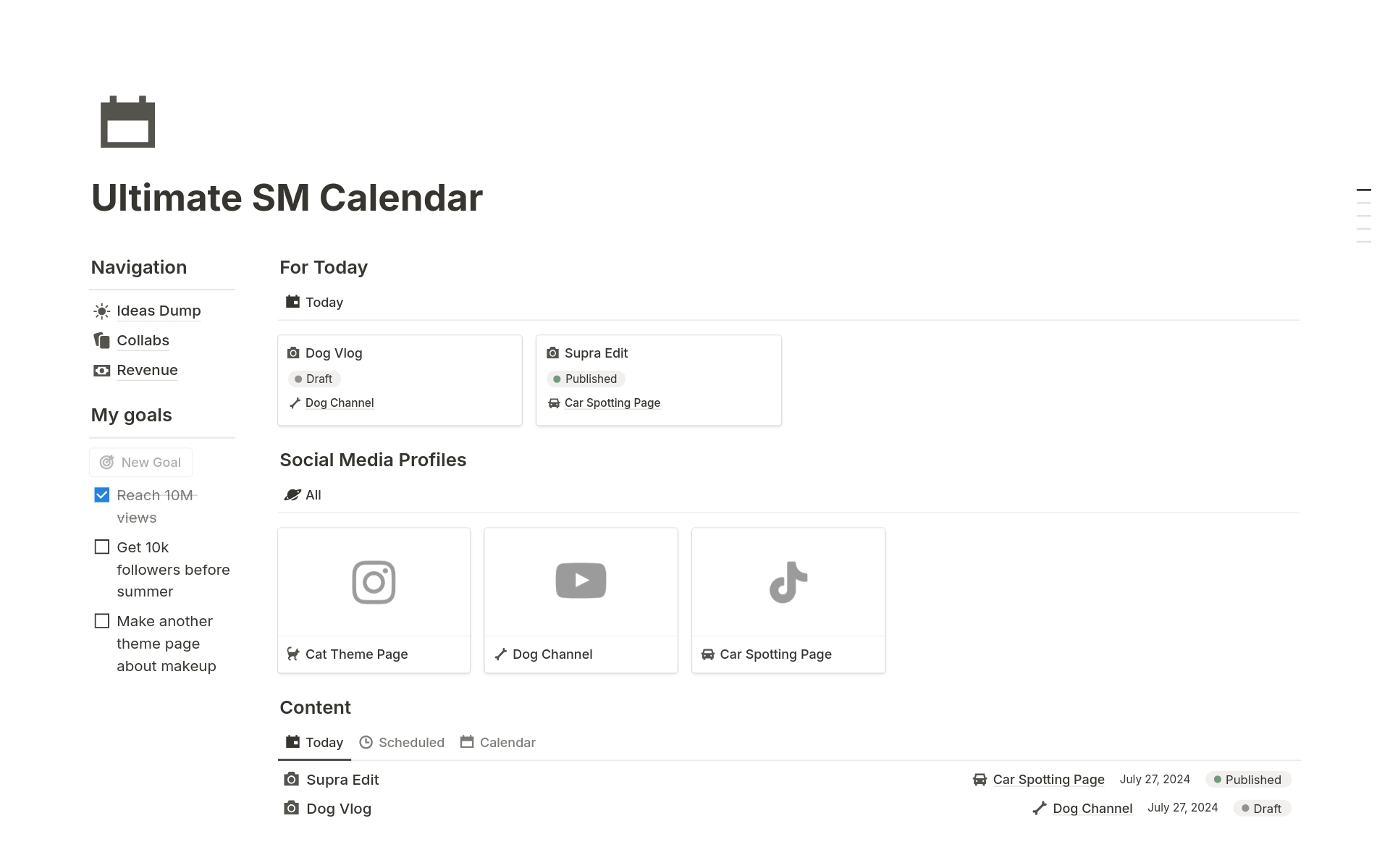 En förhandsgranskning av mallen för Ultimate Social Media Calendar