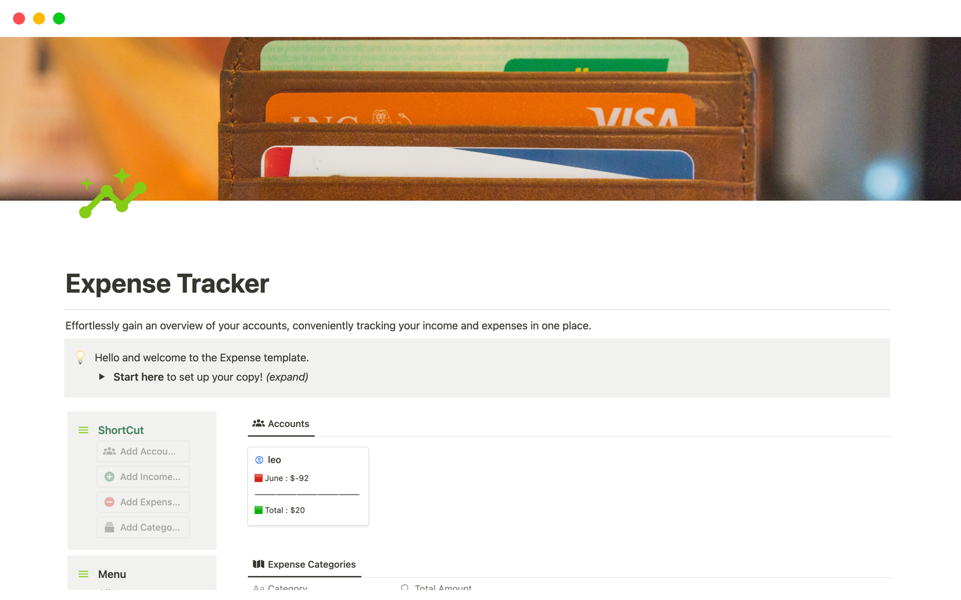 Vista previa de una plantilla para Expense Tracker: Track, Manage, and Grow Your Wealth Effectively
