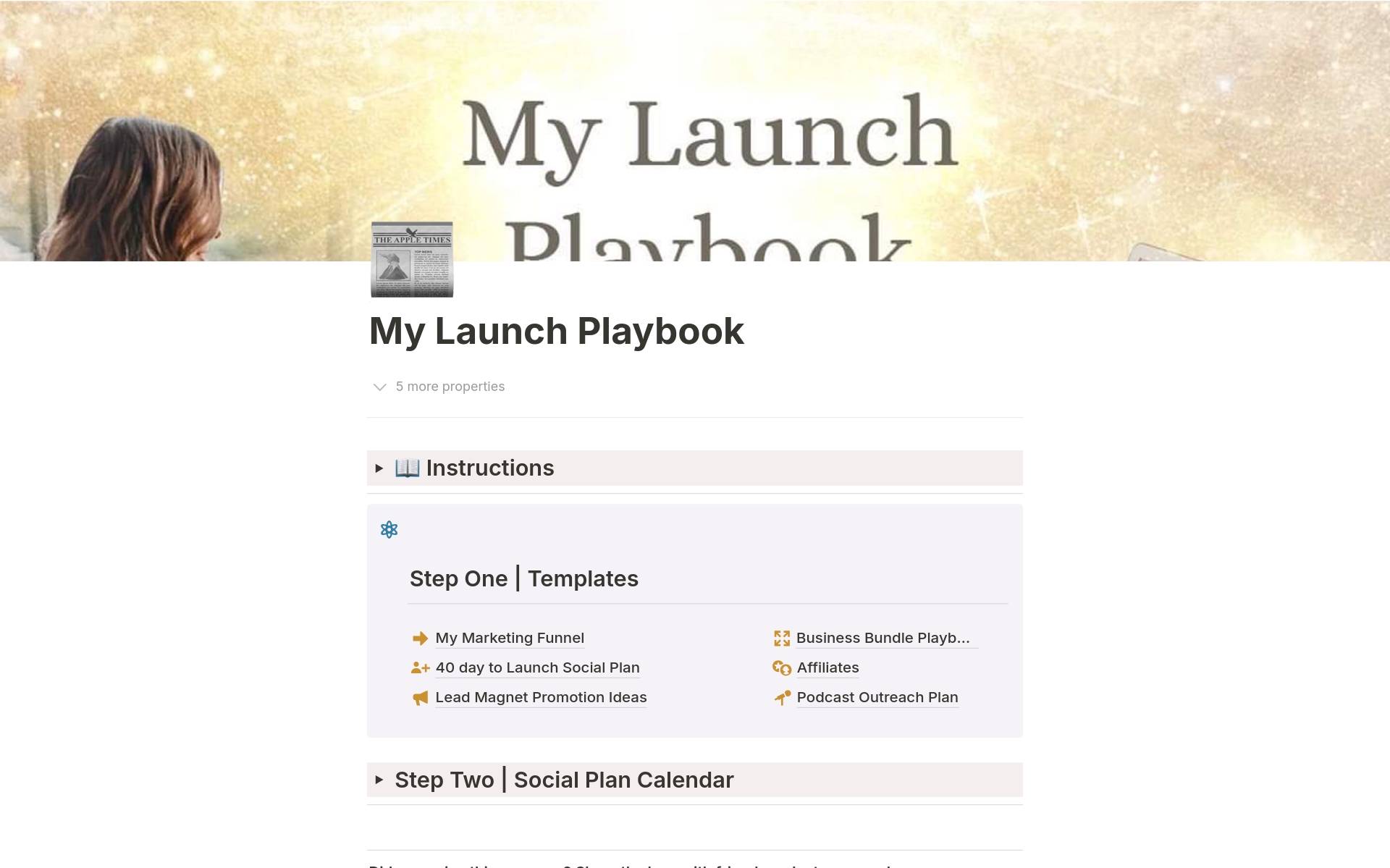 En forhåndsvisning av mal for My Launch Playbook