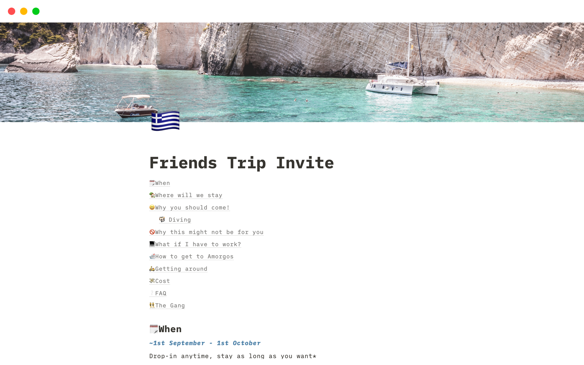 En förhandsgranskning av mallen för Friends Trip Invite