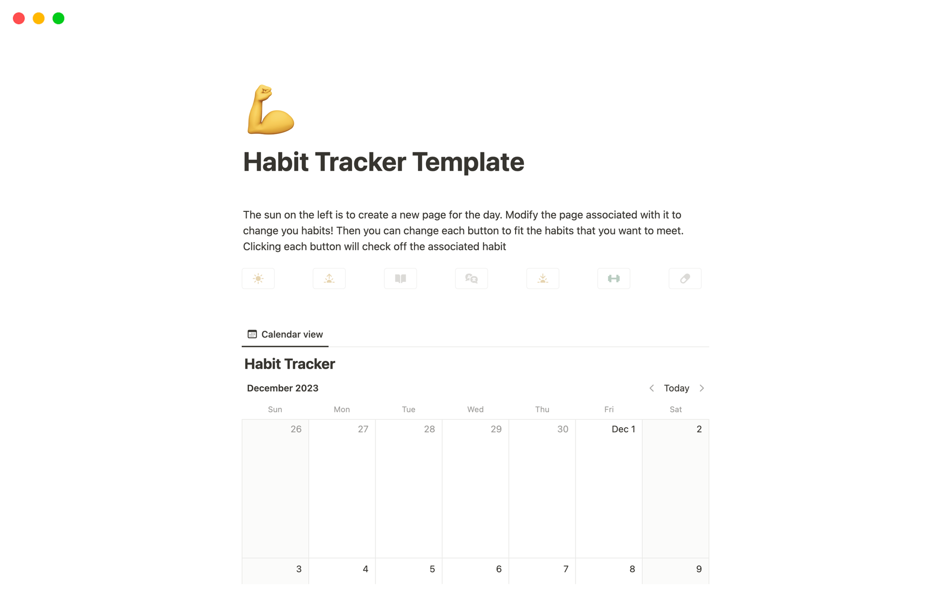 Aperçu du modèle de Habit Tracker