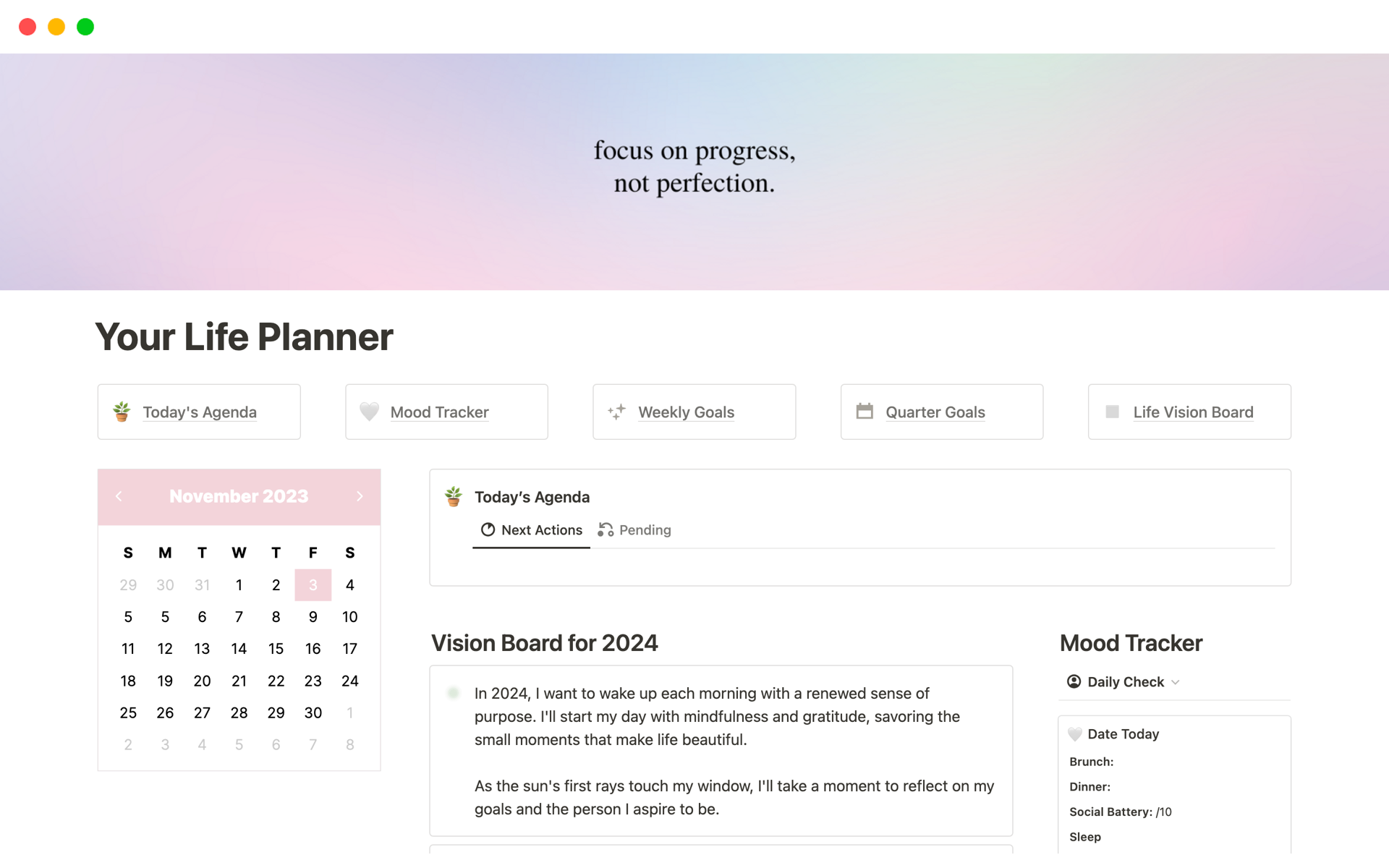 This Notion Life Planner Template removes the difficulty in planning by helping you plan with intention.