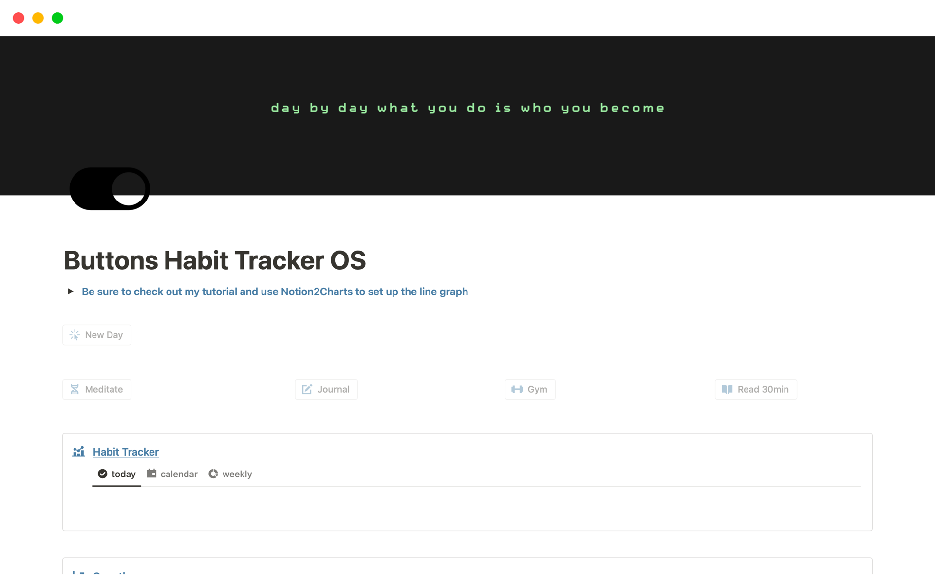 En forhåndsvisning av mal for Buttons Habit Tracker OS