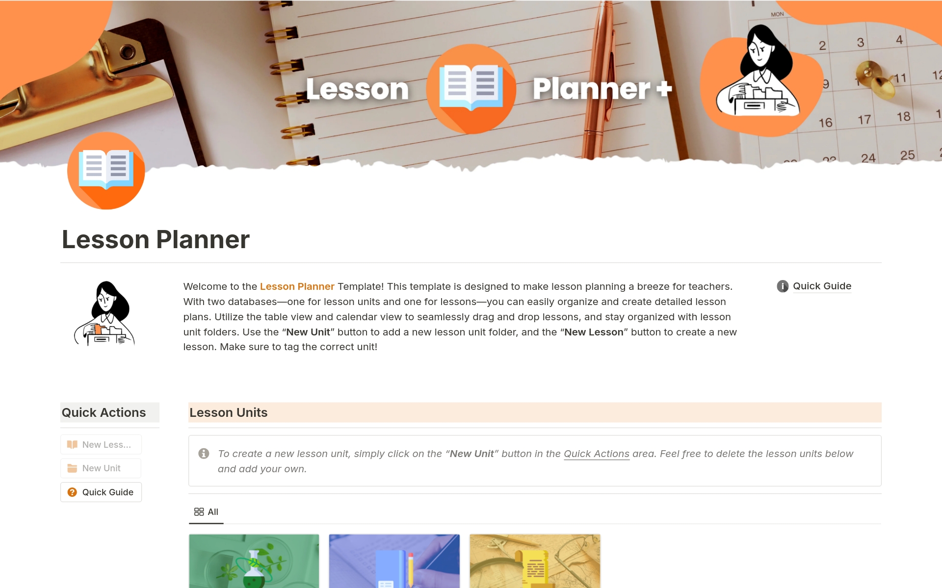 En förhandsgranskning av mallen för Teacher Lesson Planner