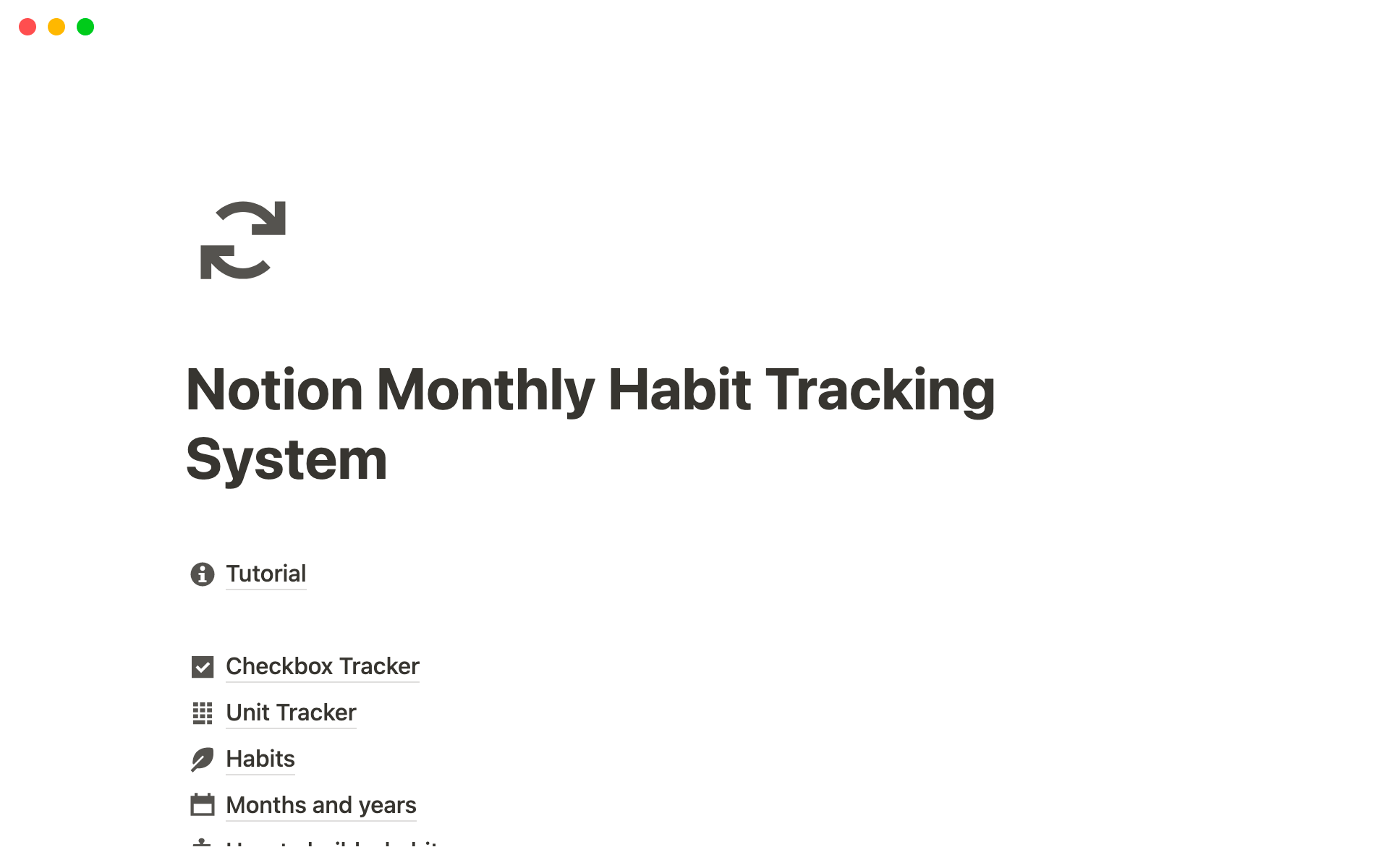En förhandsgranskning av mallen för Notion Monthly Habit Tracking System