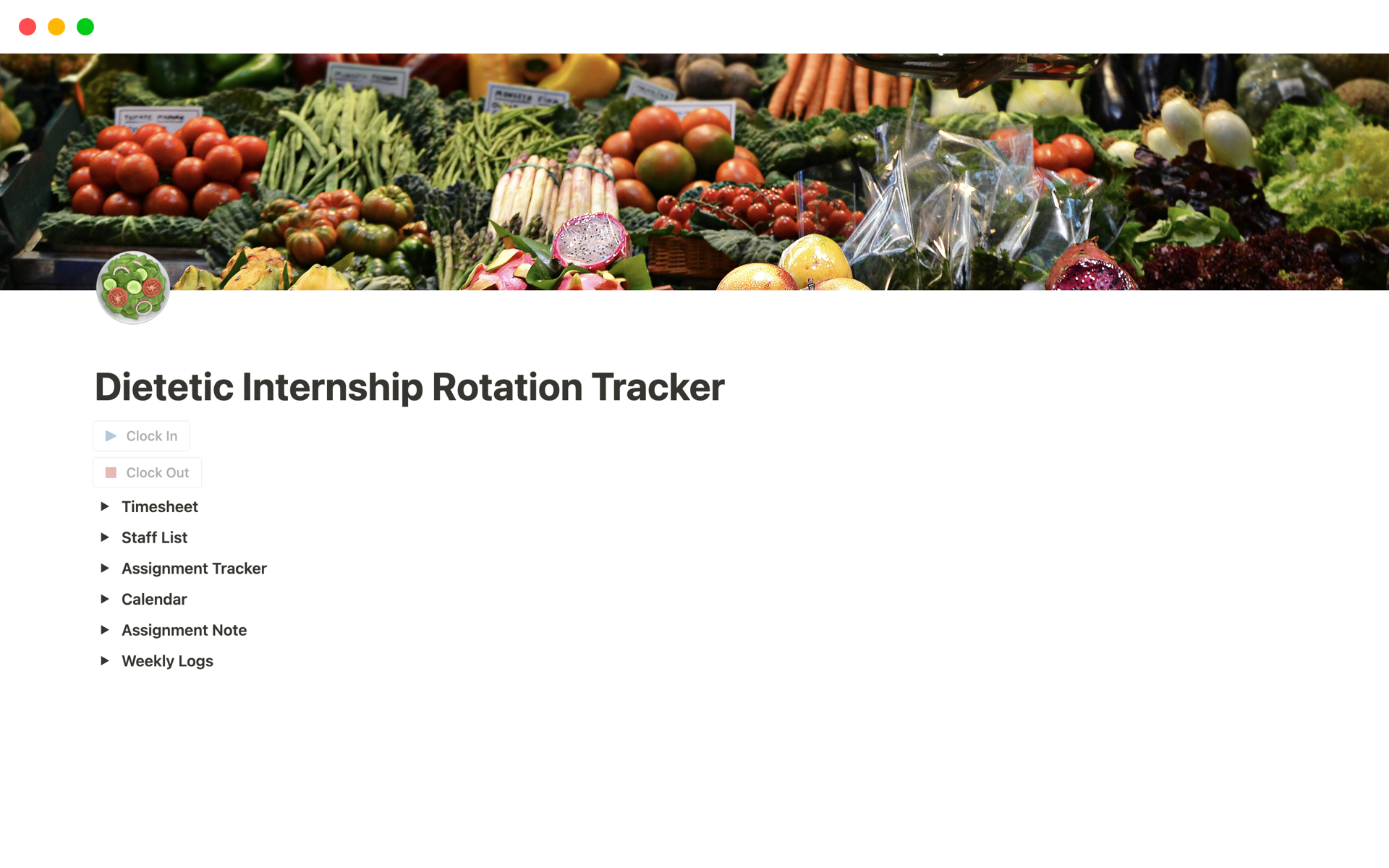 Vista previa de plantilla para Dietetic Internship Rotation Tracker