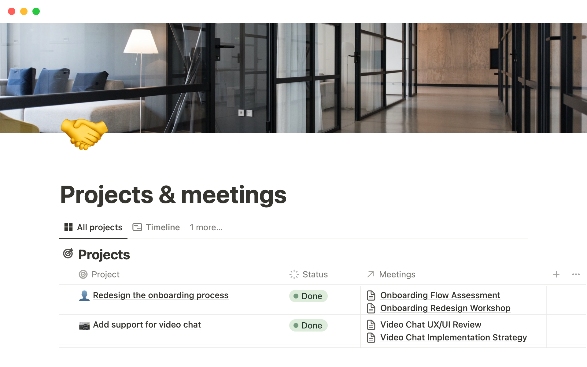 Vista previa de plantilla para Projects & meetings
