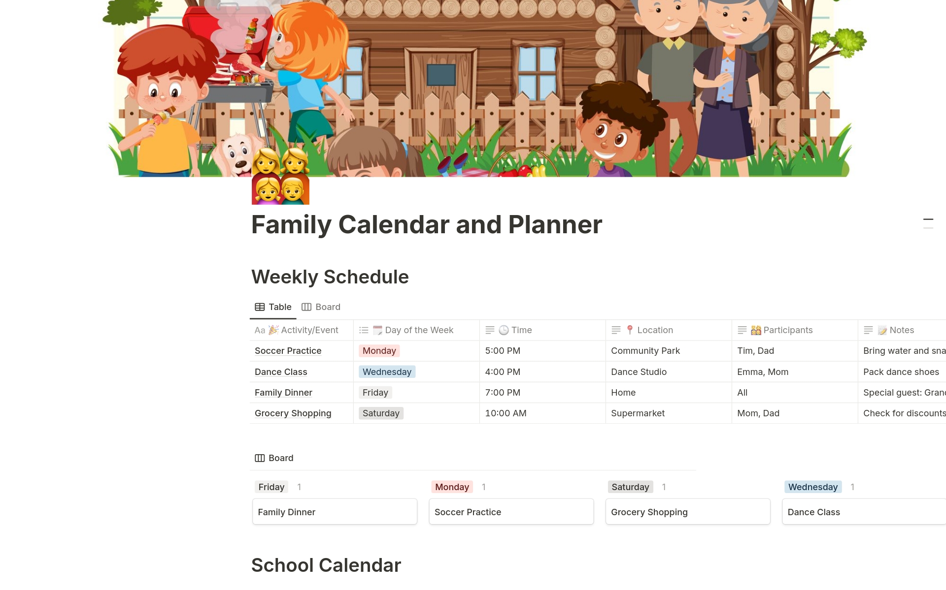 Aperçu du modèle de Family Calendar and Planner