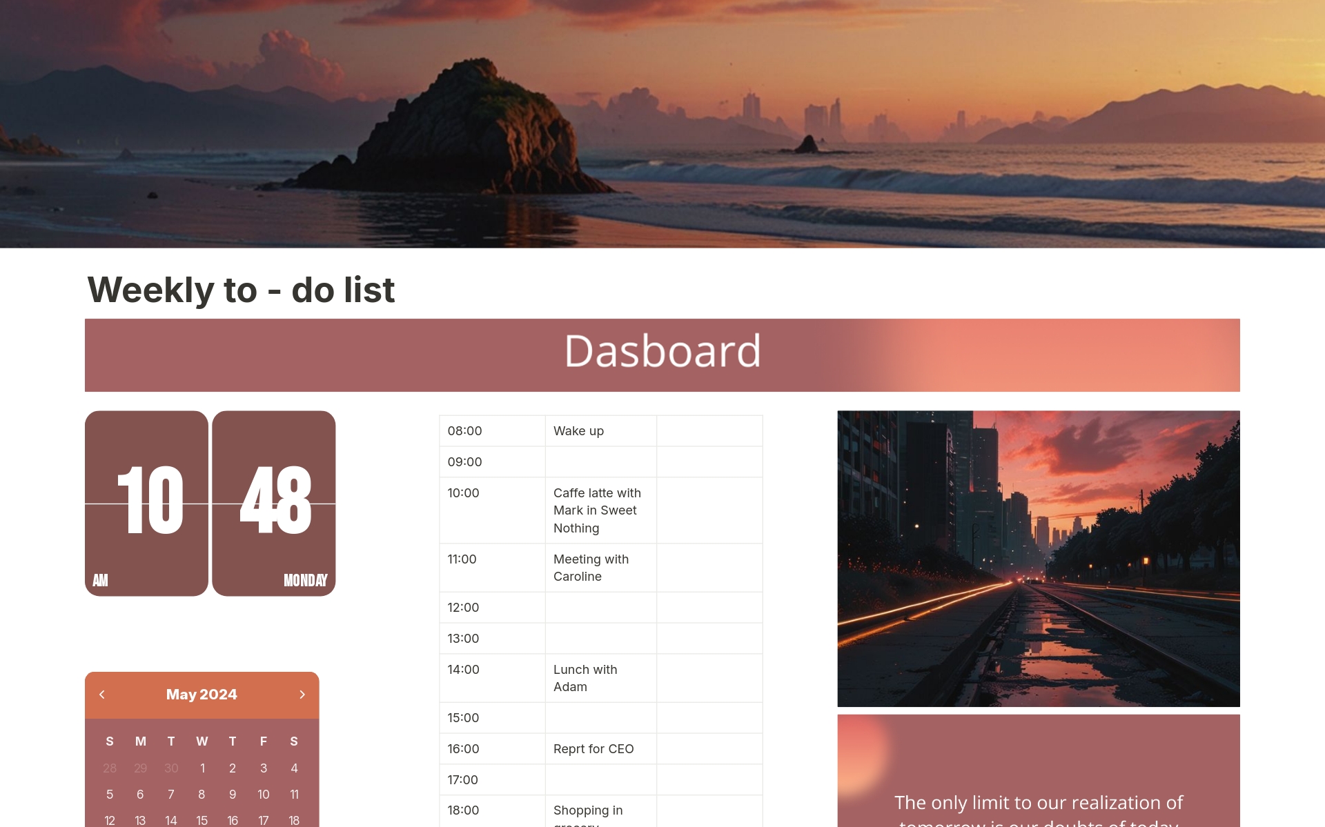 A template preview for Weekly to-do list in sunset hues