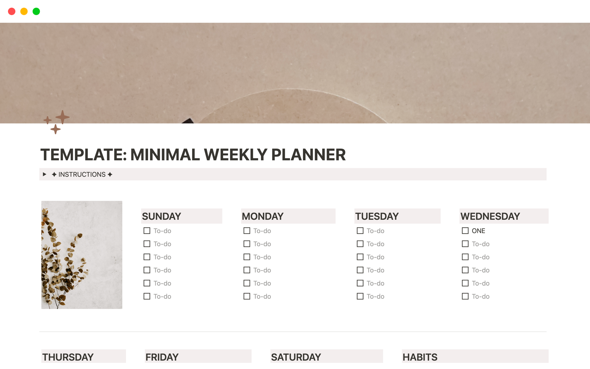 A template preview for MINIMAL WEEKLY PLANNER