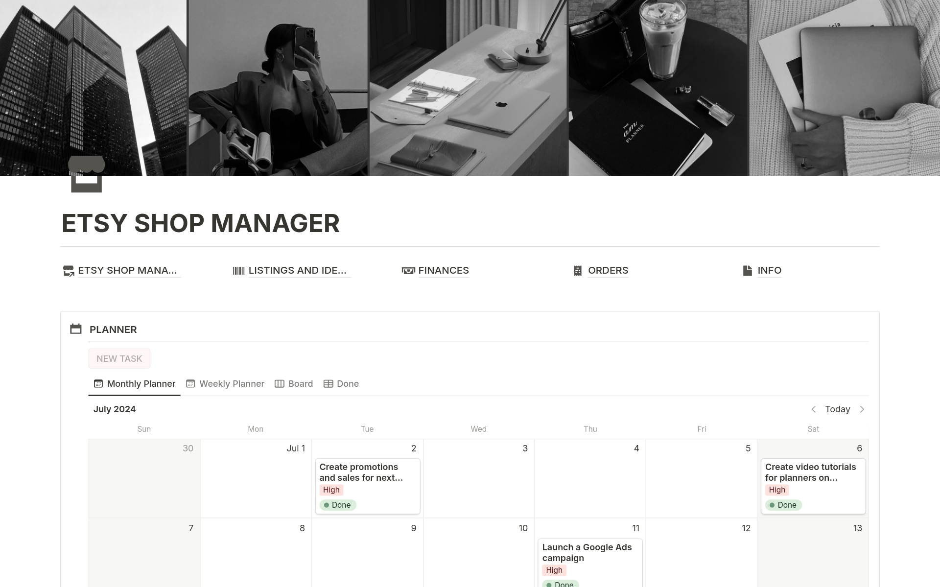 A template preview for ETSY SHOP MANAGER