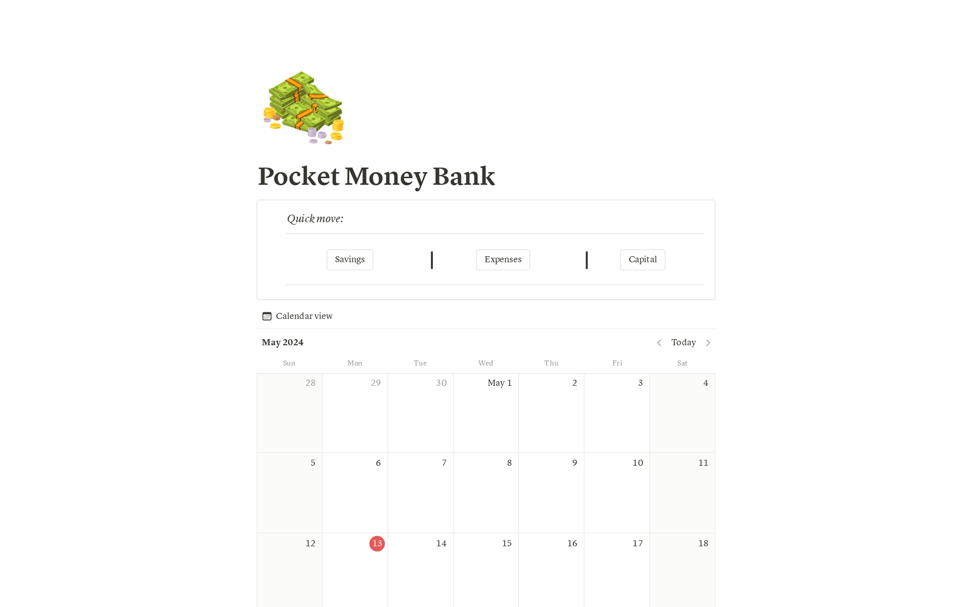 Eine Vorlagenvorschau für Pocket Money Bank