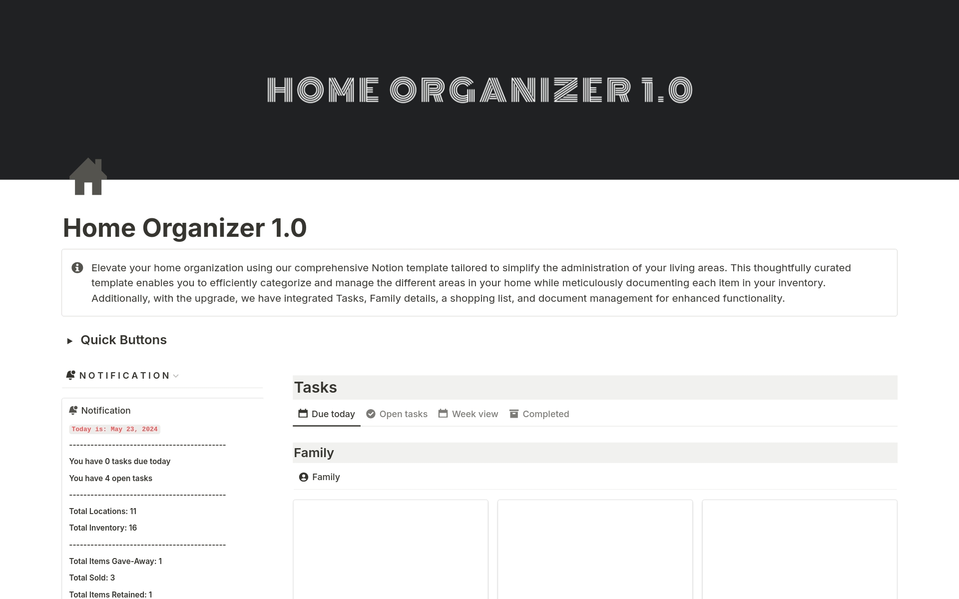 Elevate your home organization using our comprehensive Notion template tailored to simplify the administration of your living areas. 