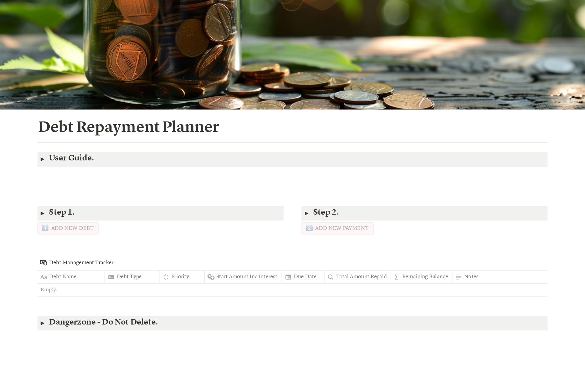 A template preview for Debt Repayment Planner