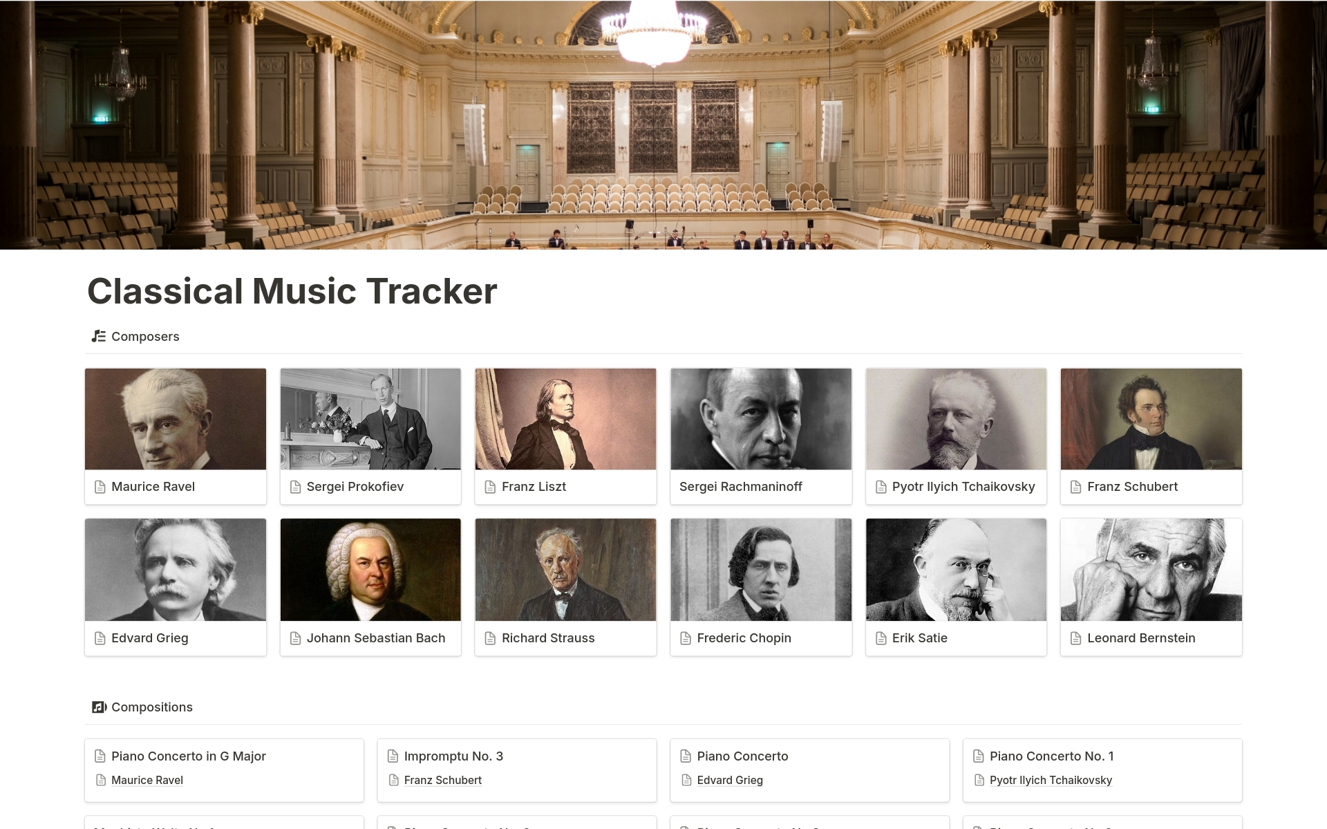 Aperçu du modèle de Classical Music Tracker