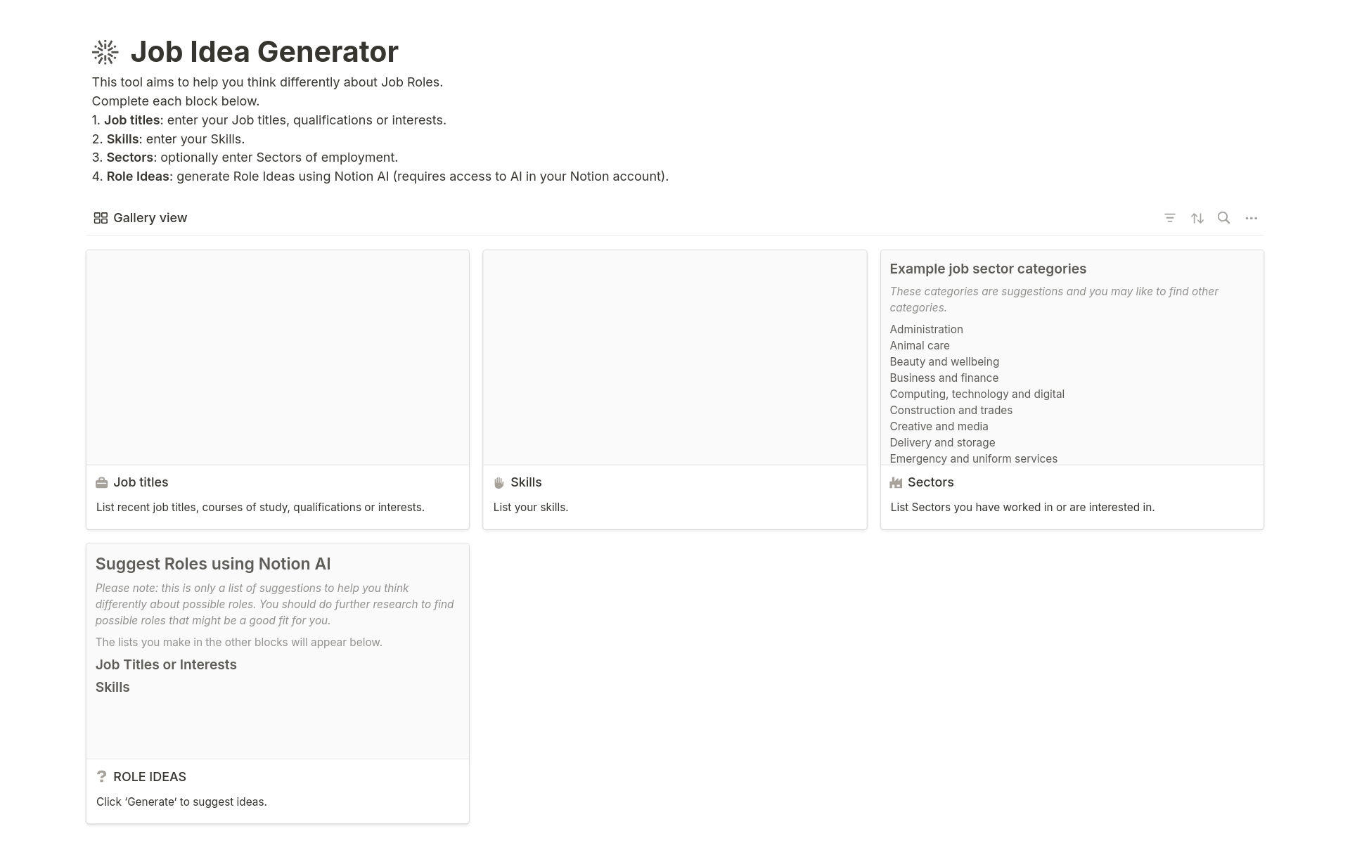 Think differently about your next Job Role using this Job Idea Generator.