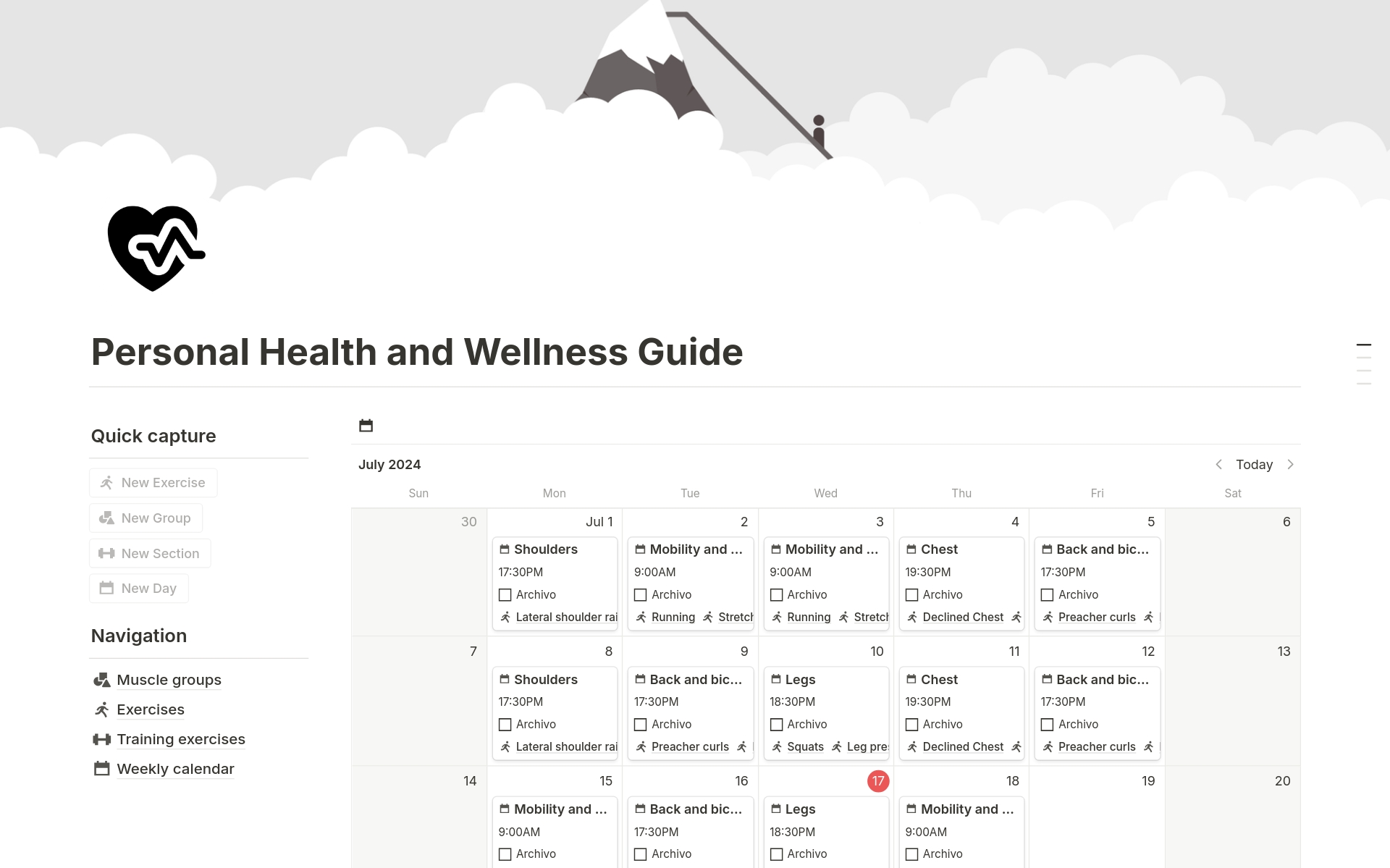 Keep track of your health and wellness habits, including diet, exercise and personal wellness goals.