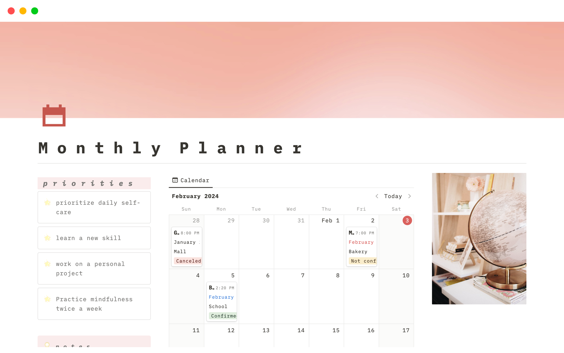 Eine Vorlagenvorschau für Monthly Planner