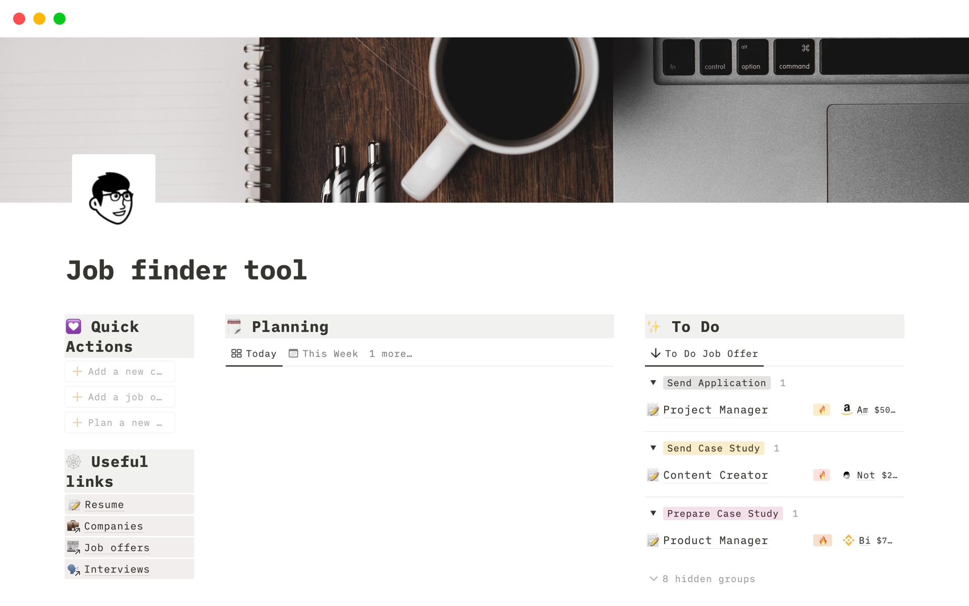 A template preview for Job finder tool