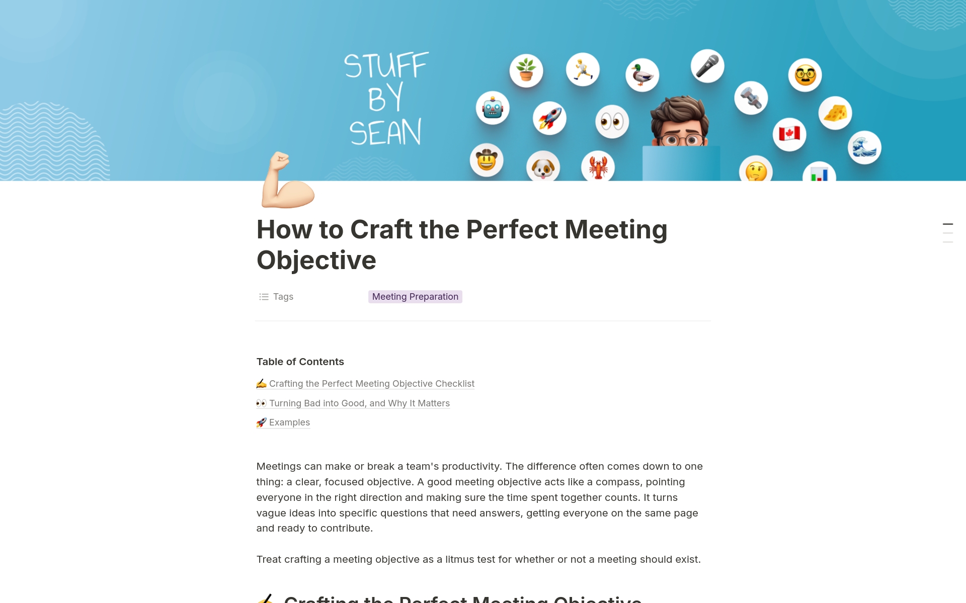 En förhandsgranskning av mallen för How to Craft the Perfect Meeting Objective