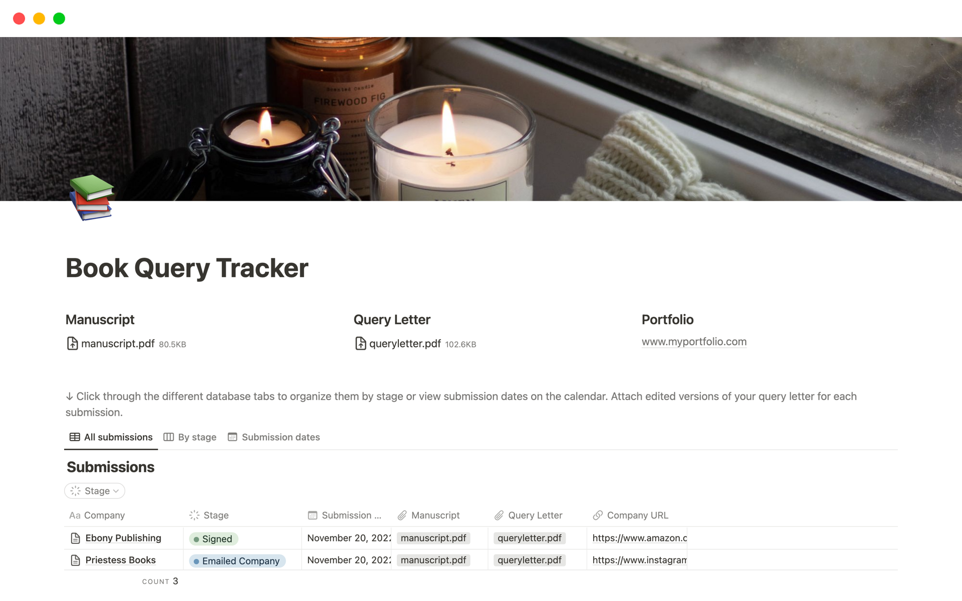 Vista previa de plantilla para Book Query Tracker