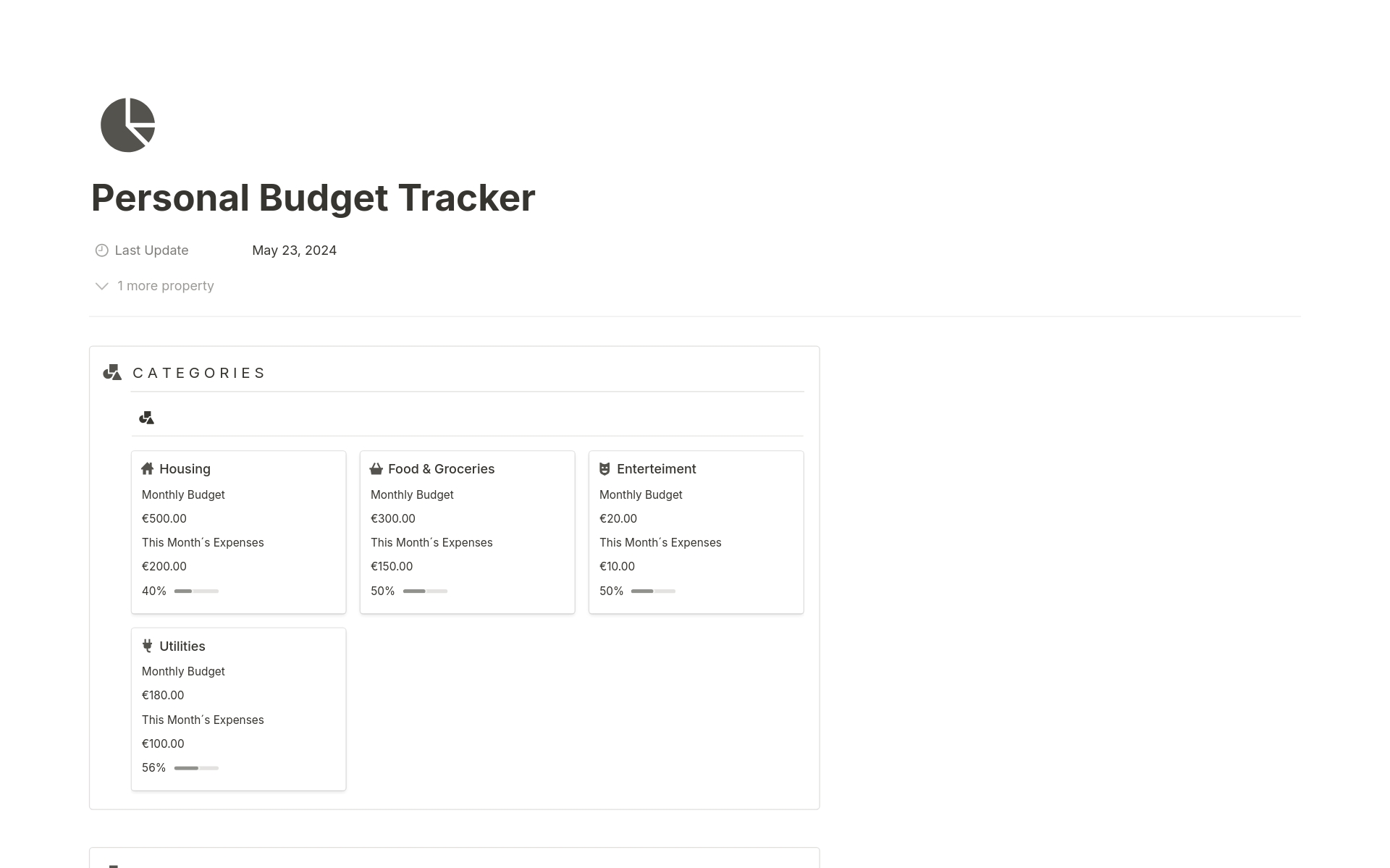 En förhandsgranskning av mallen för Personal Budget Tracker