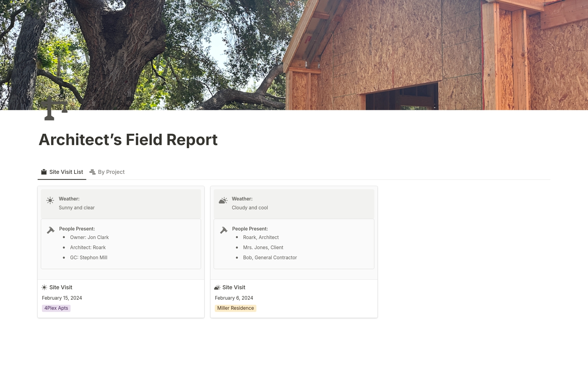 Eine Vorlagenvorschau für Architect's Field Report