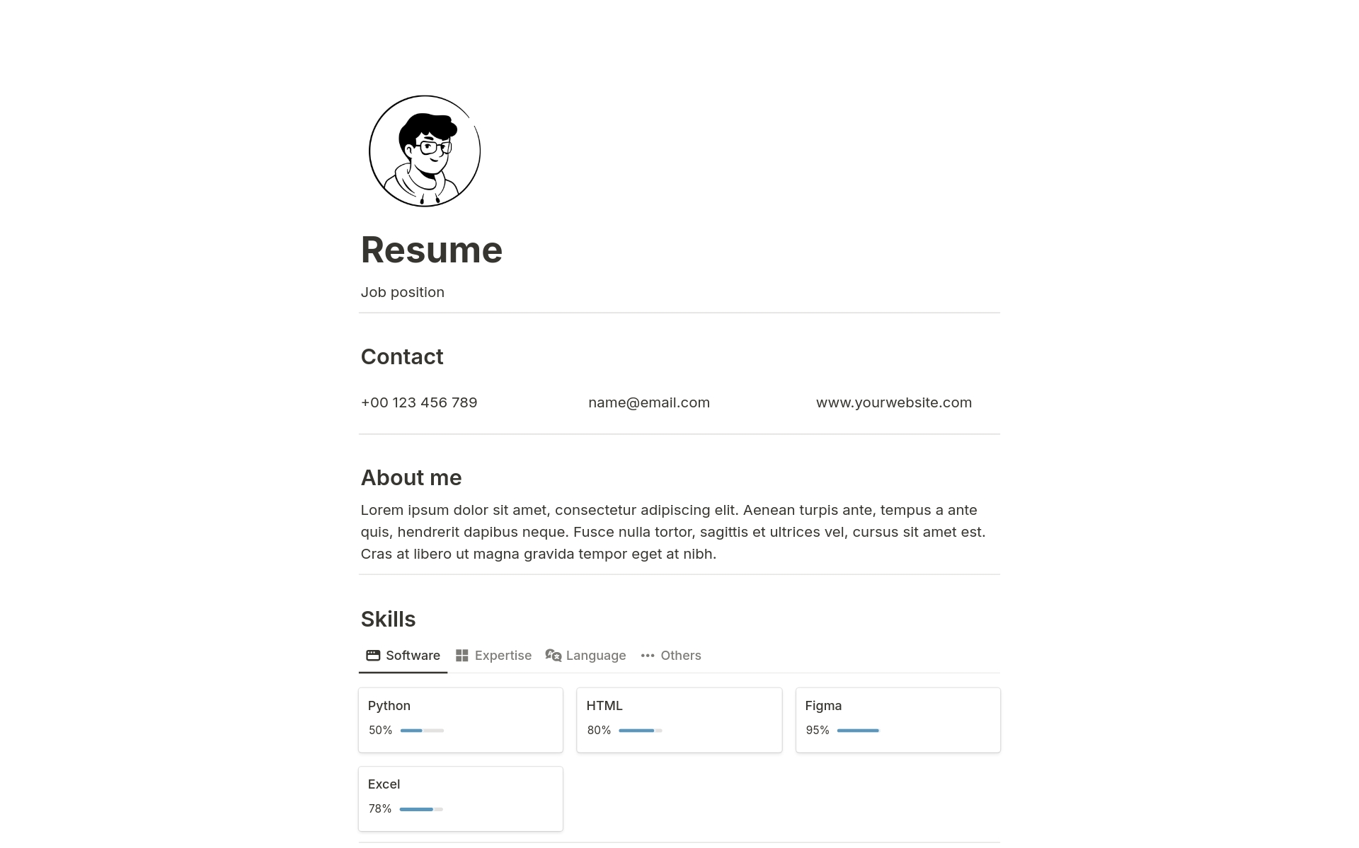 En forhåndsvisning av mal for Resume