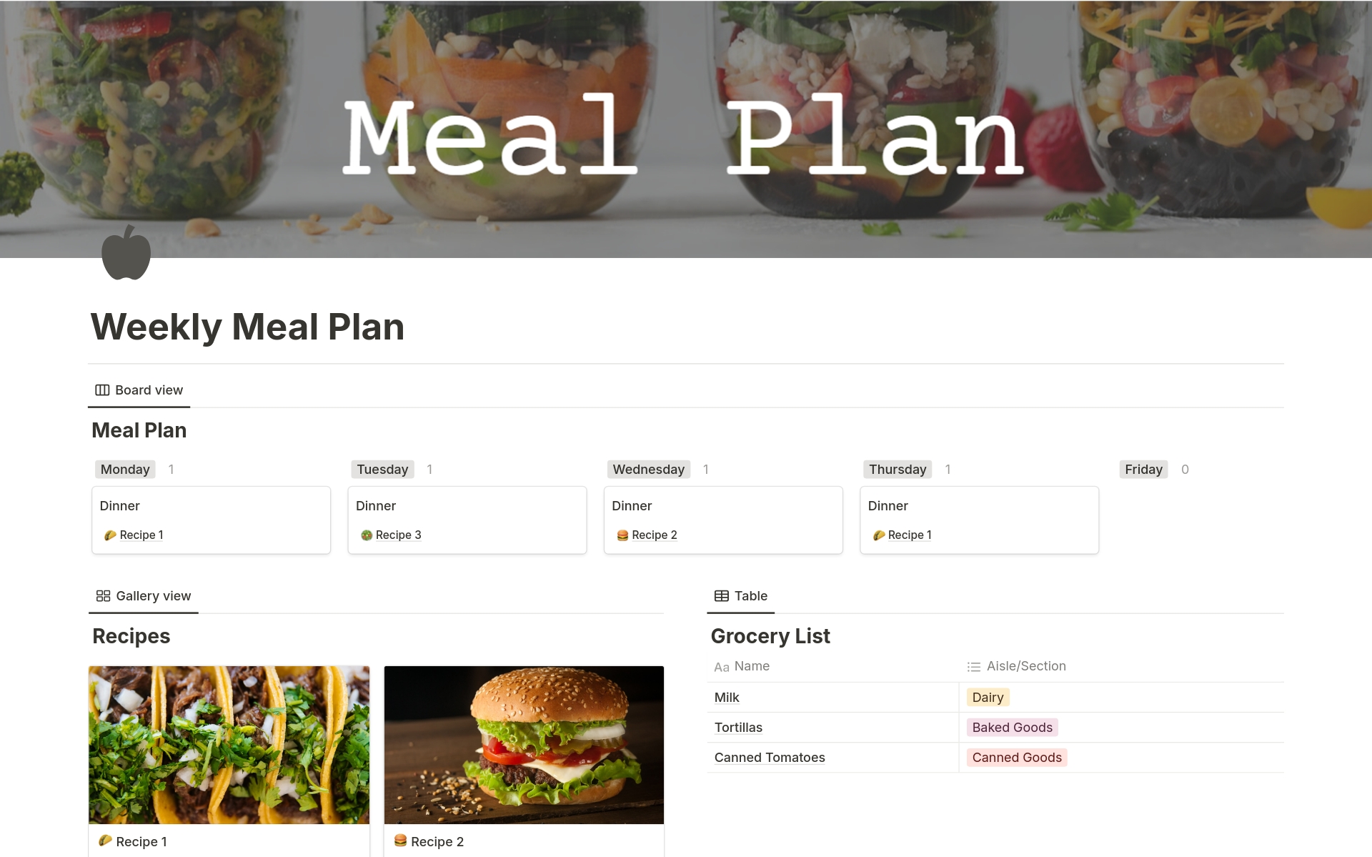 Easy to use meal planner that includes a spot for your recipes and grocery list.