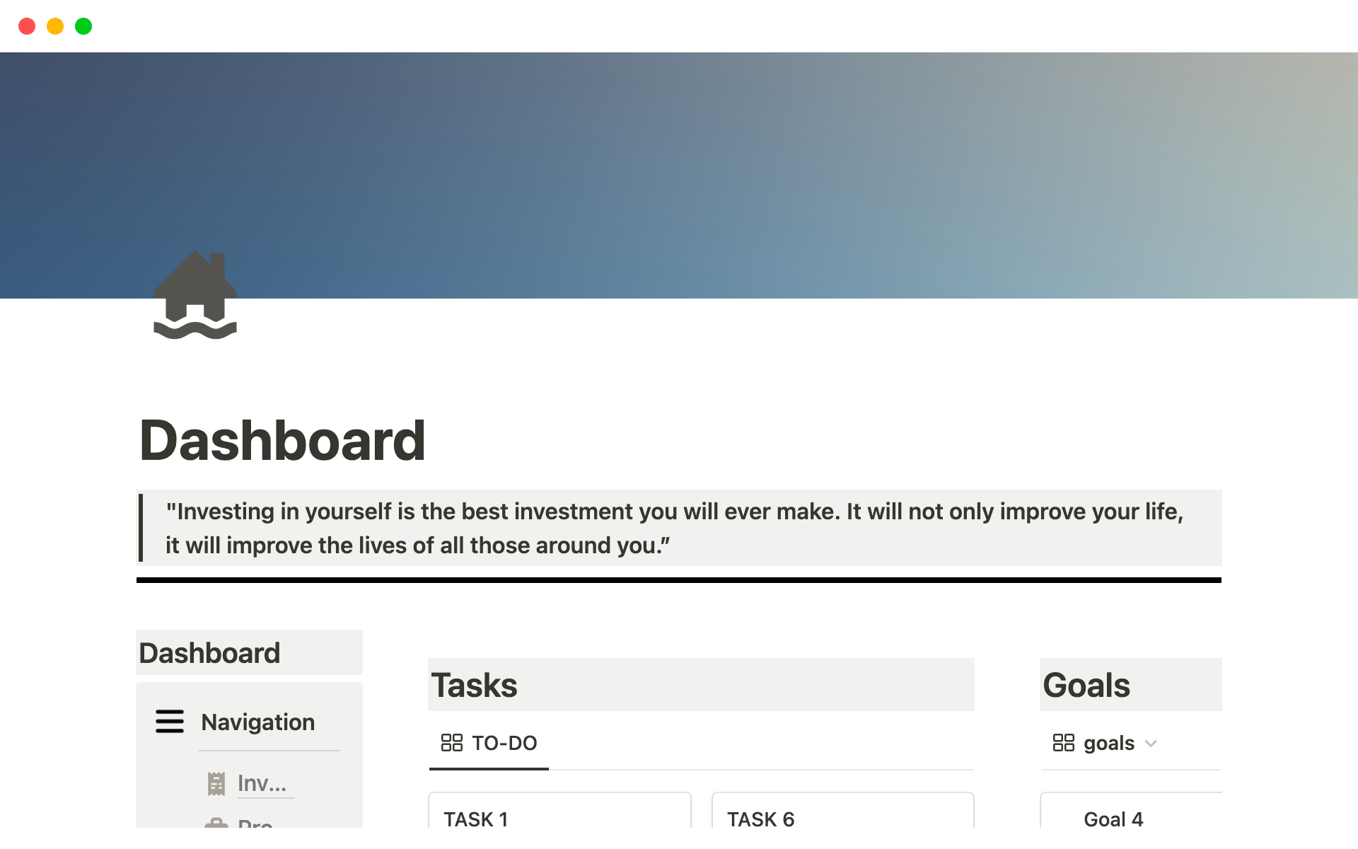 Dashboard for your to-do list, goals, and deadlines
