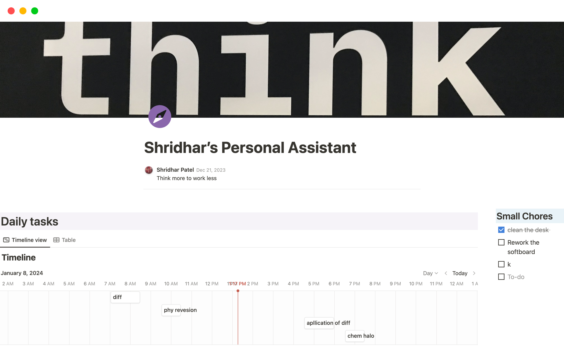 A template preview for Shridhar’s Personal Assistant