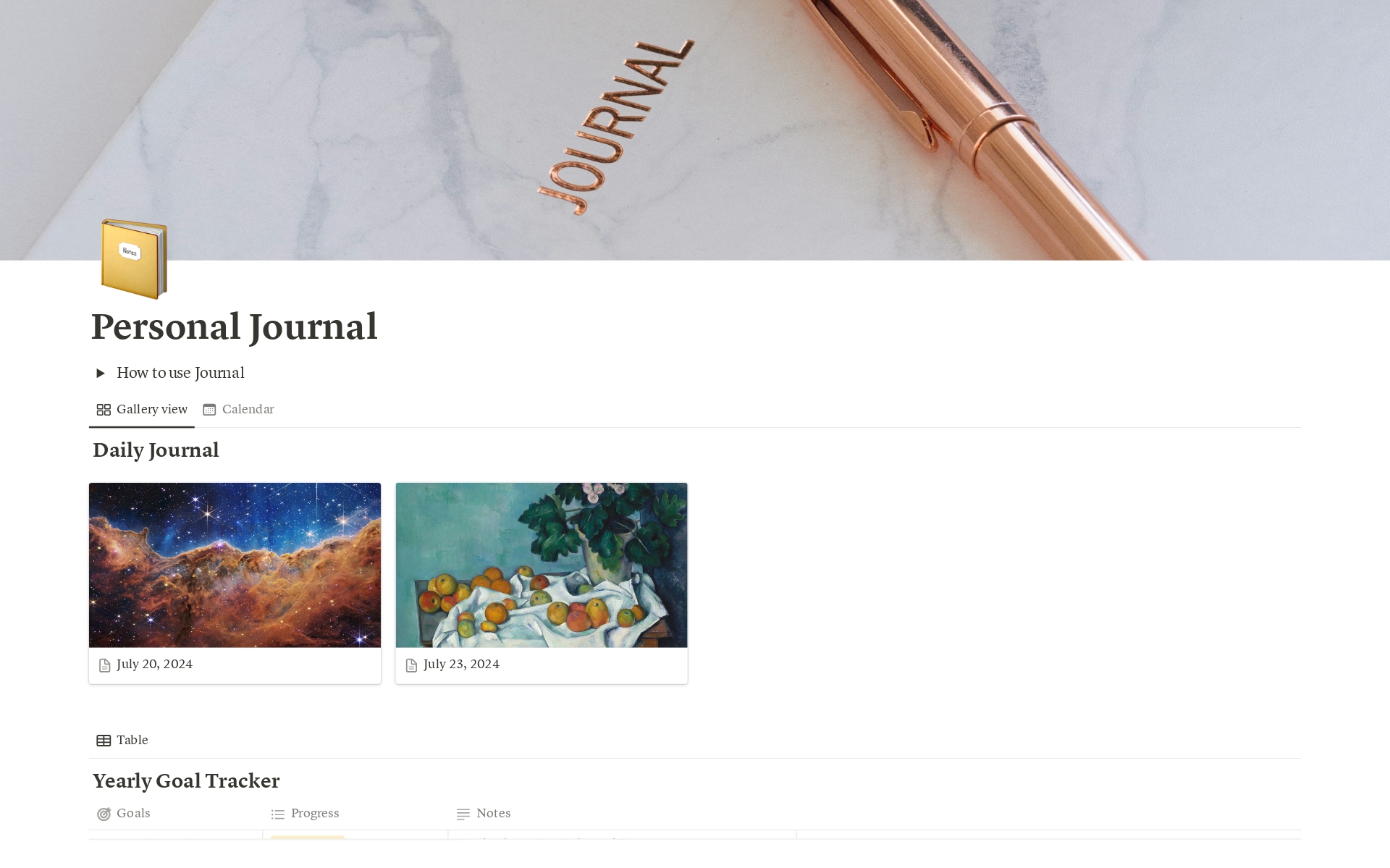 A template preview for Personal Journal