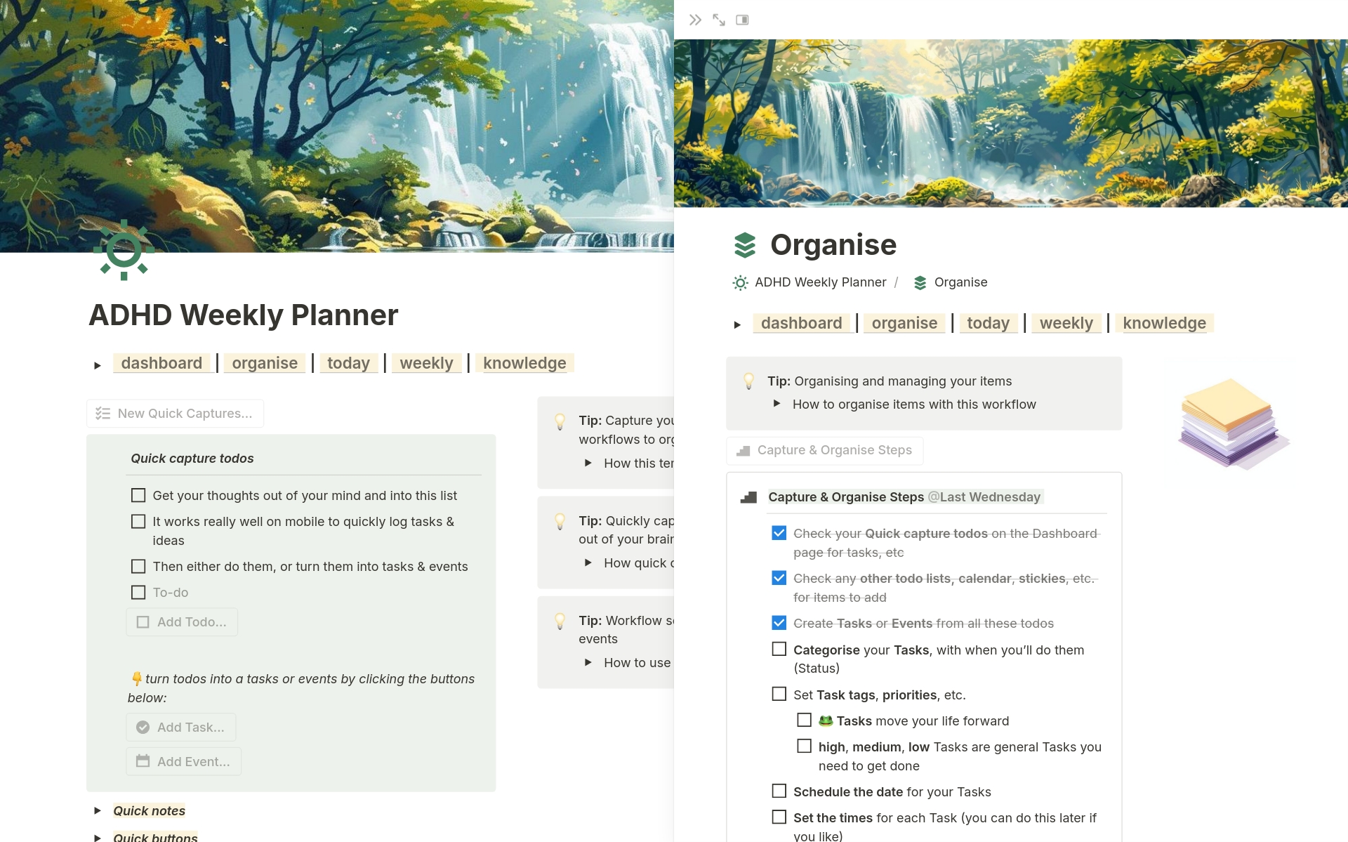Need to a simple way to plan your week, time block your day and capture ideas, notes and todos? This planner will let you see everything in one place, with simple daily workflows, and 1-click push tasks to Google Calendar functionality. You can get it done!