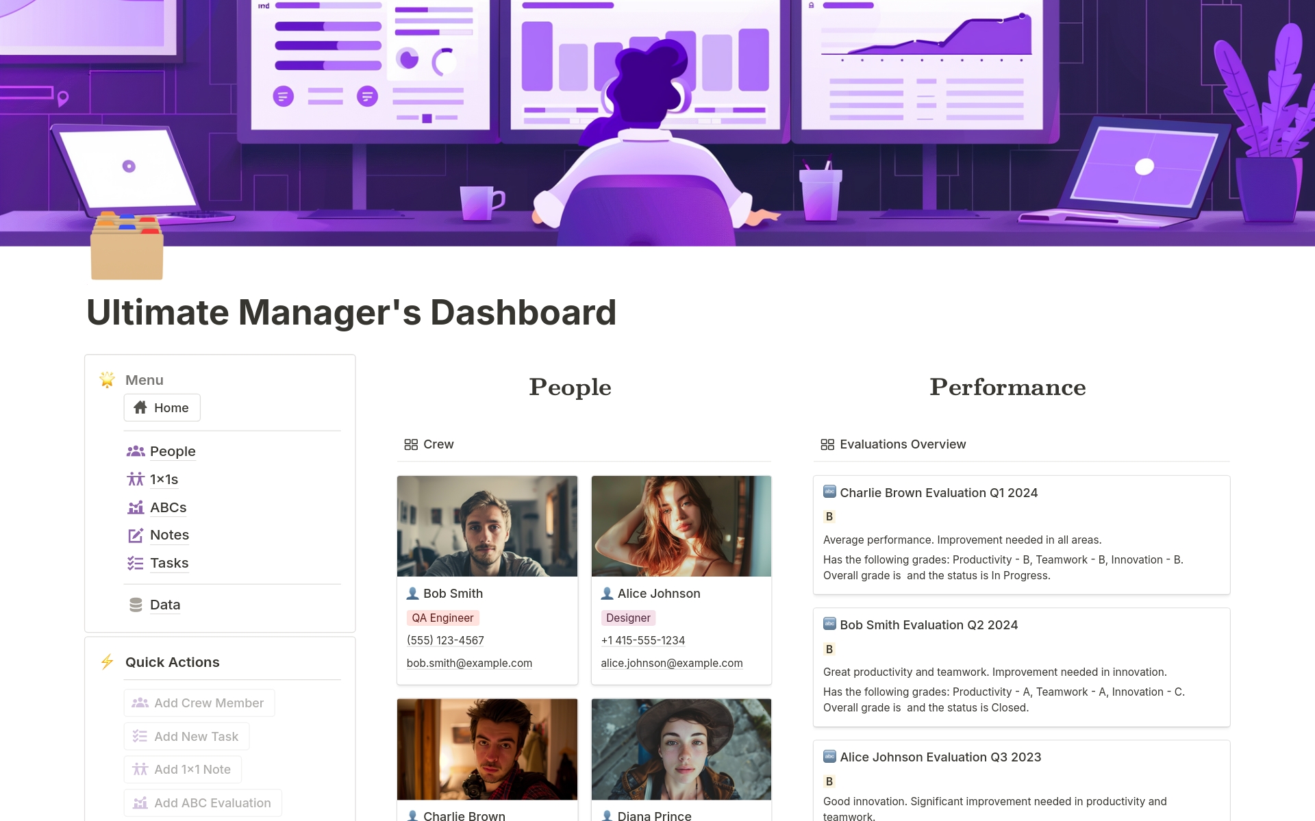 Unlock your potential and never miss an opportunity or face a specific pain point again. This meticulously crafted Manager's Dashboard Notion Template brings simplicity, organization, and efficiency to your fingertips.