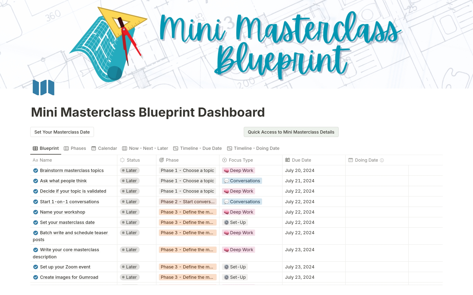 A template preview for Mini Masterclass Blueprint