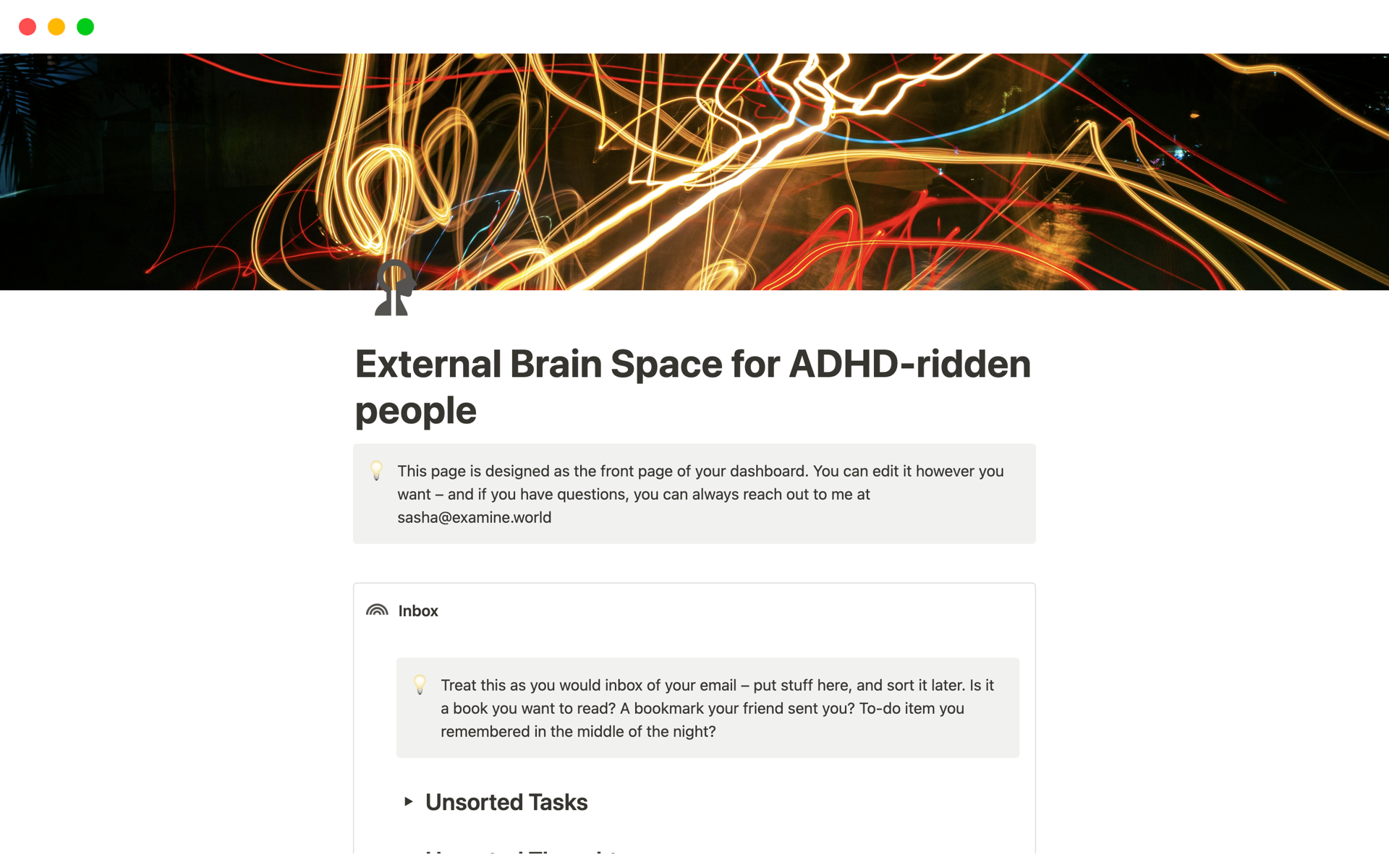 Eine Vorlagenvorschau für External Brain Space for ADHD-ridden people