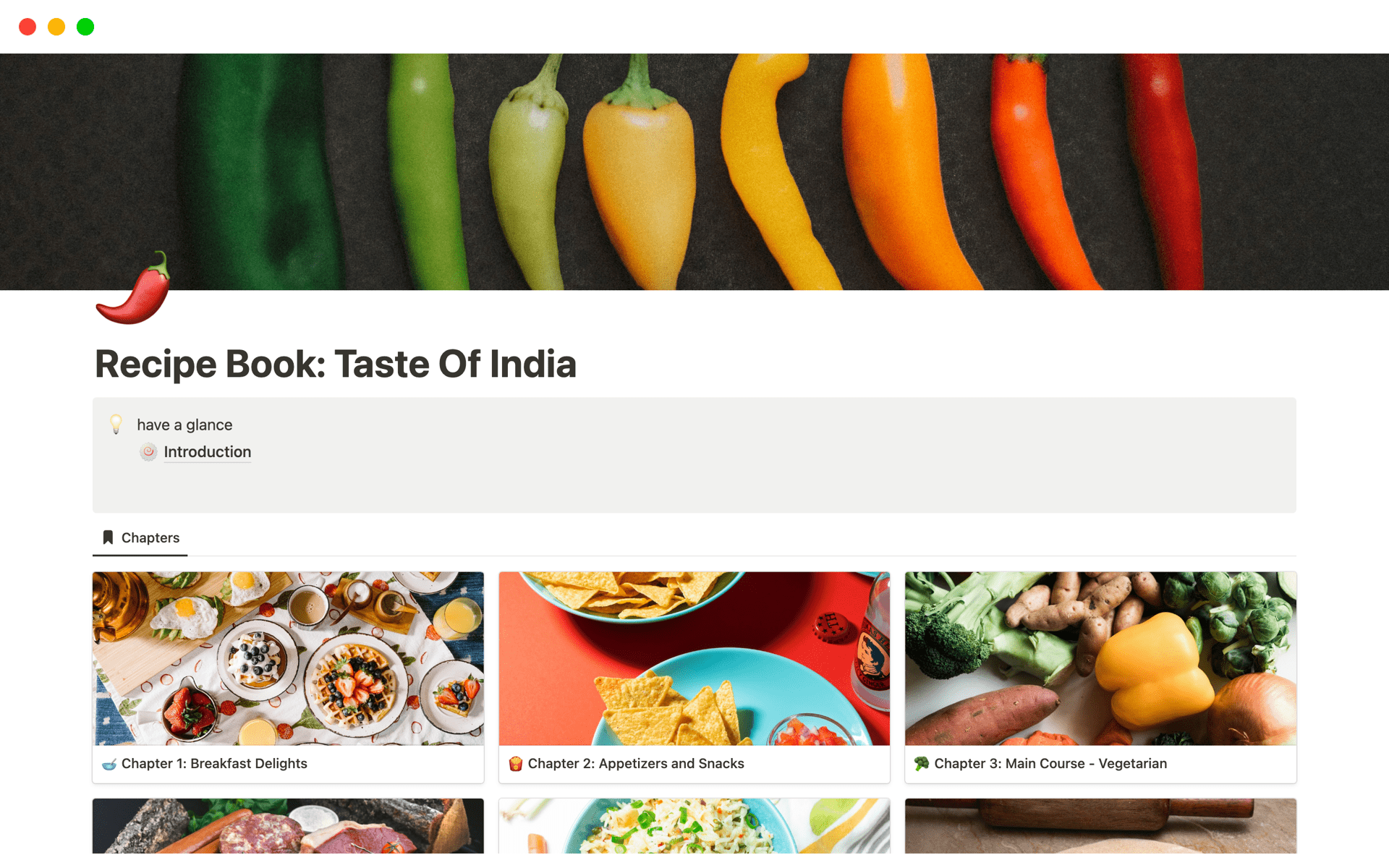 En förhandsgranskning av mallen för Recipe Book: Taste Of India