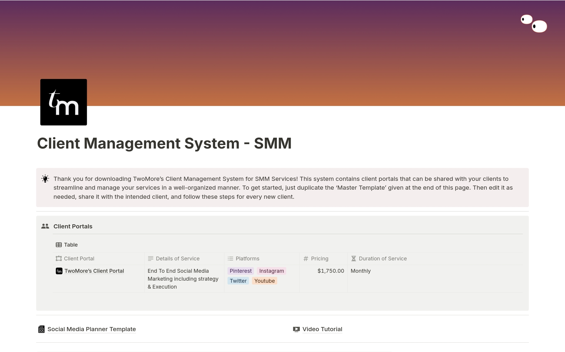 En förhandsgranskning av mallen för Client Management System - SMM