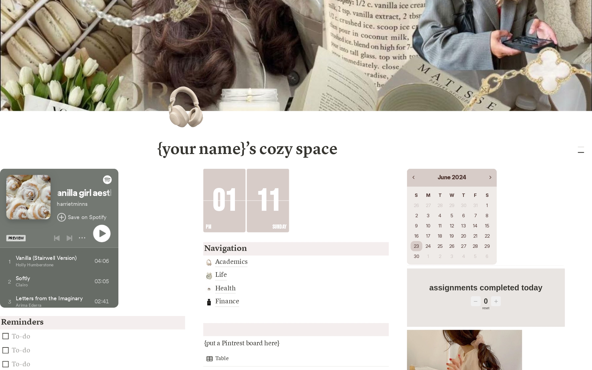 A template preview for beige/vanilla cozy space 🧸
