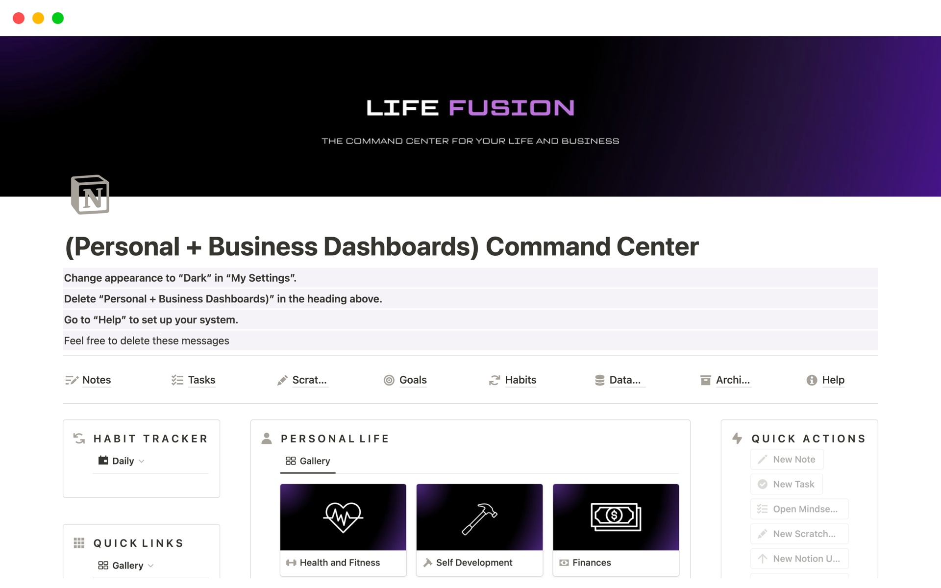 En forhåndsvisning av mal for Life Fusion (Personal and Business)