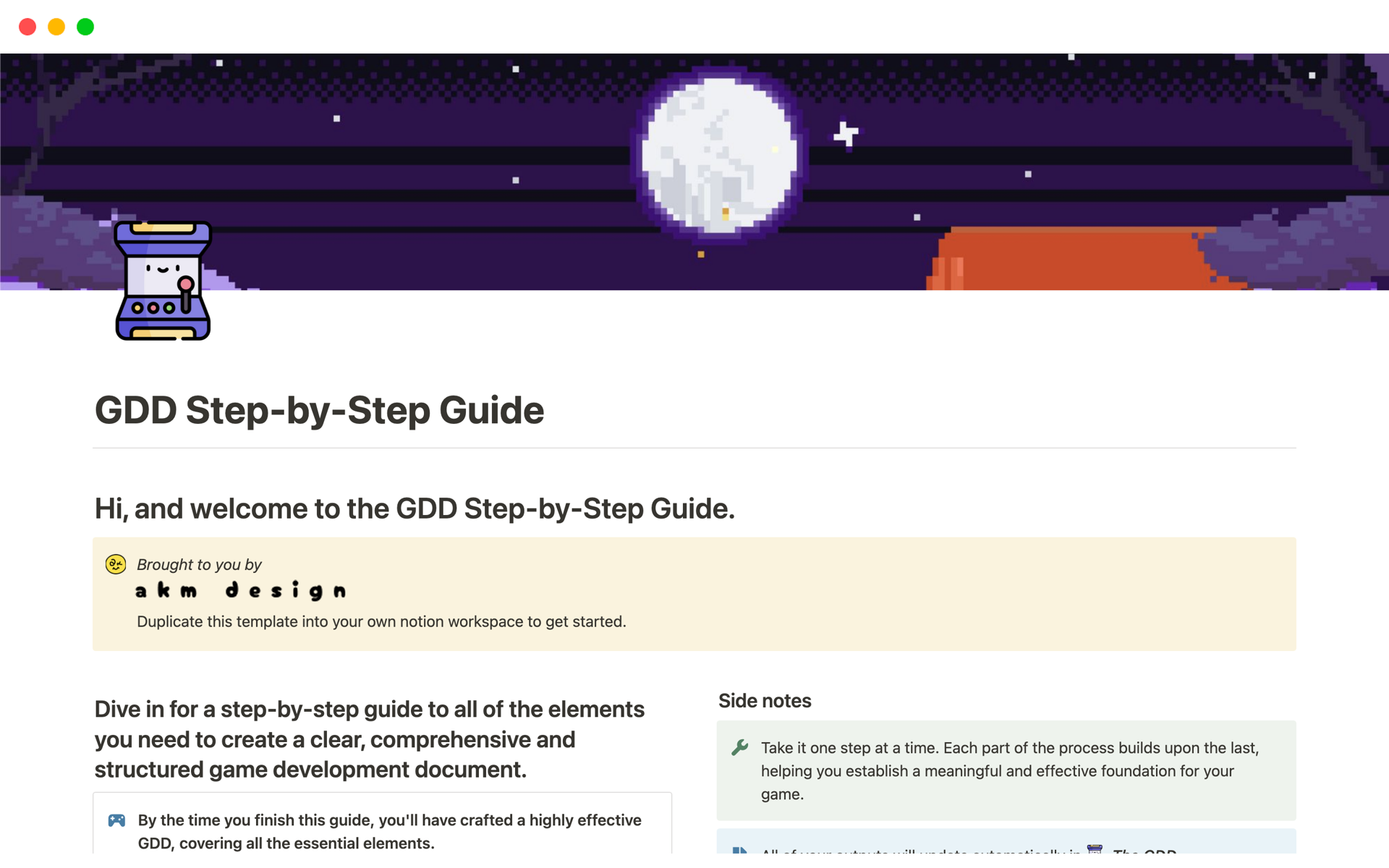 En forhåndsvisning av mal for GDD Step-by-Step Guide
