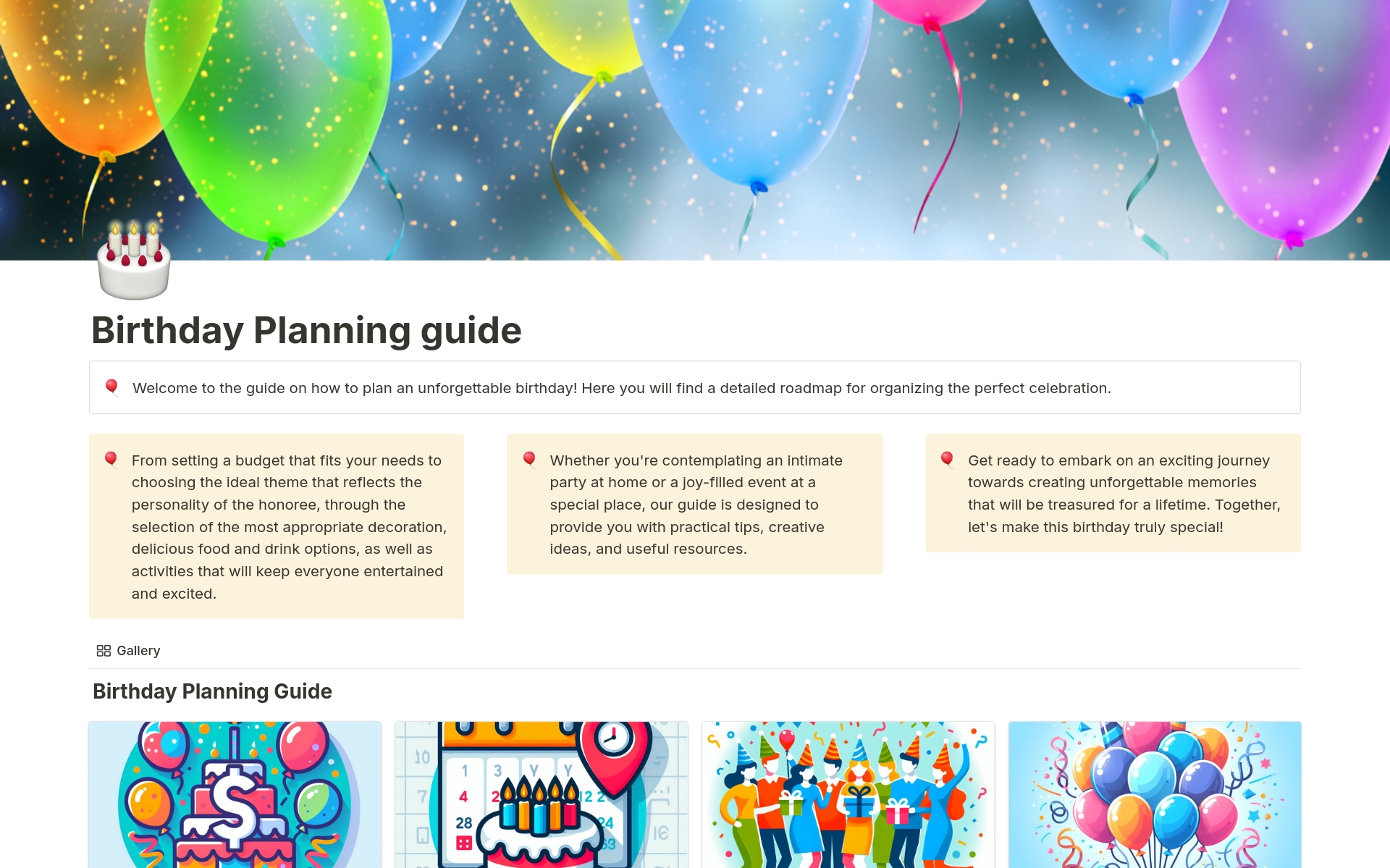 Vista previa de una plantilla para Birthday Planning Guide